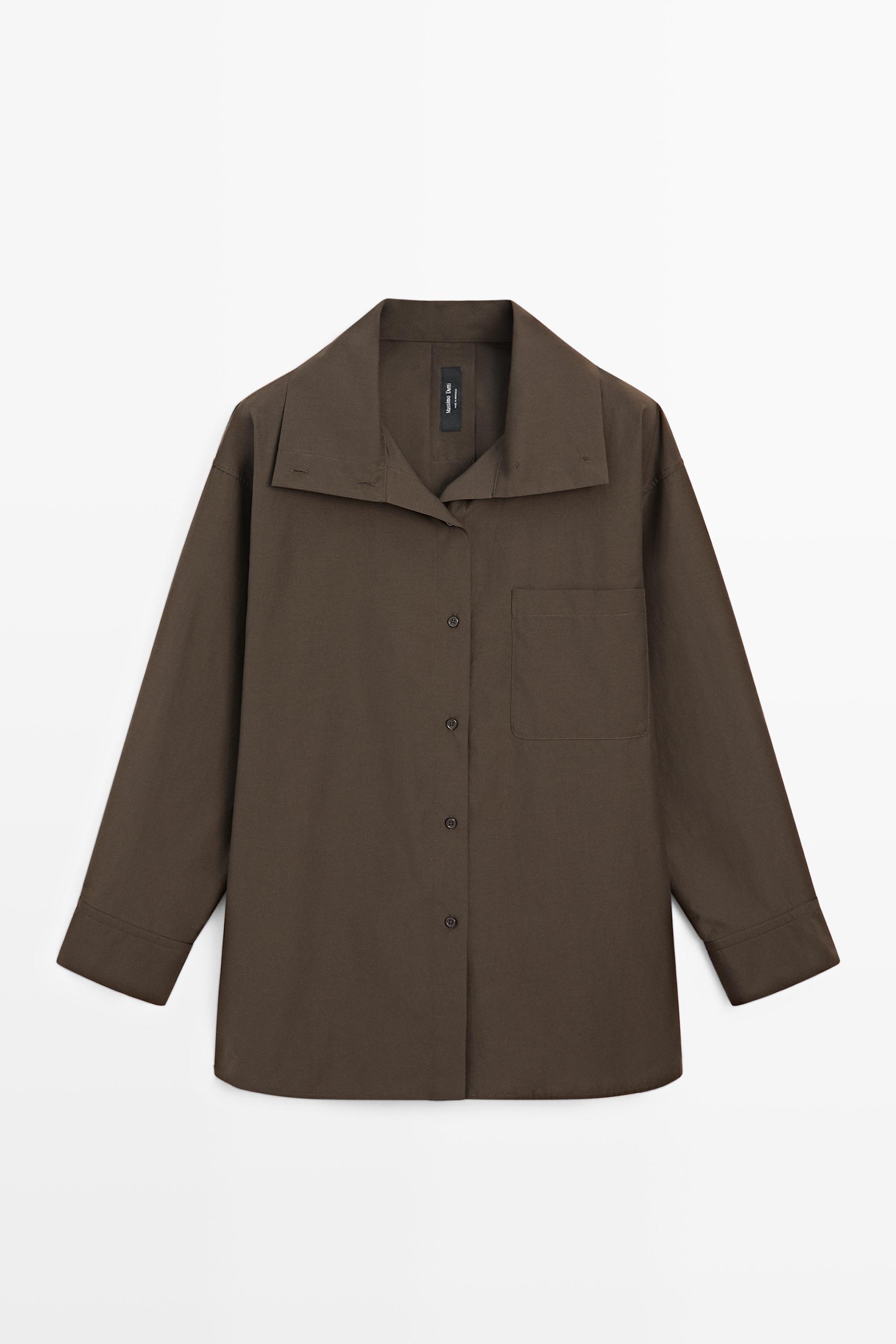 High collar overshirt with buckle detail Khaki