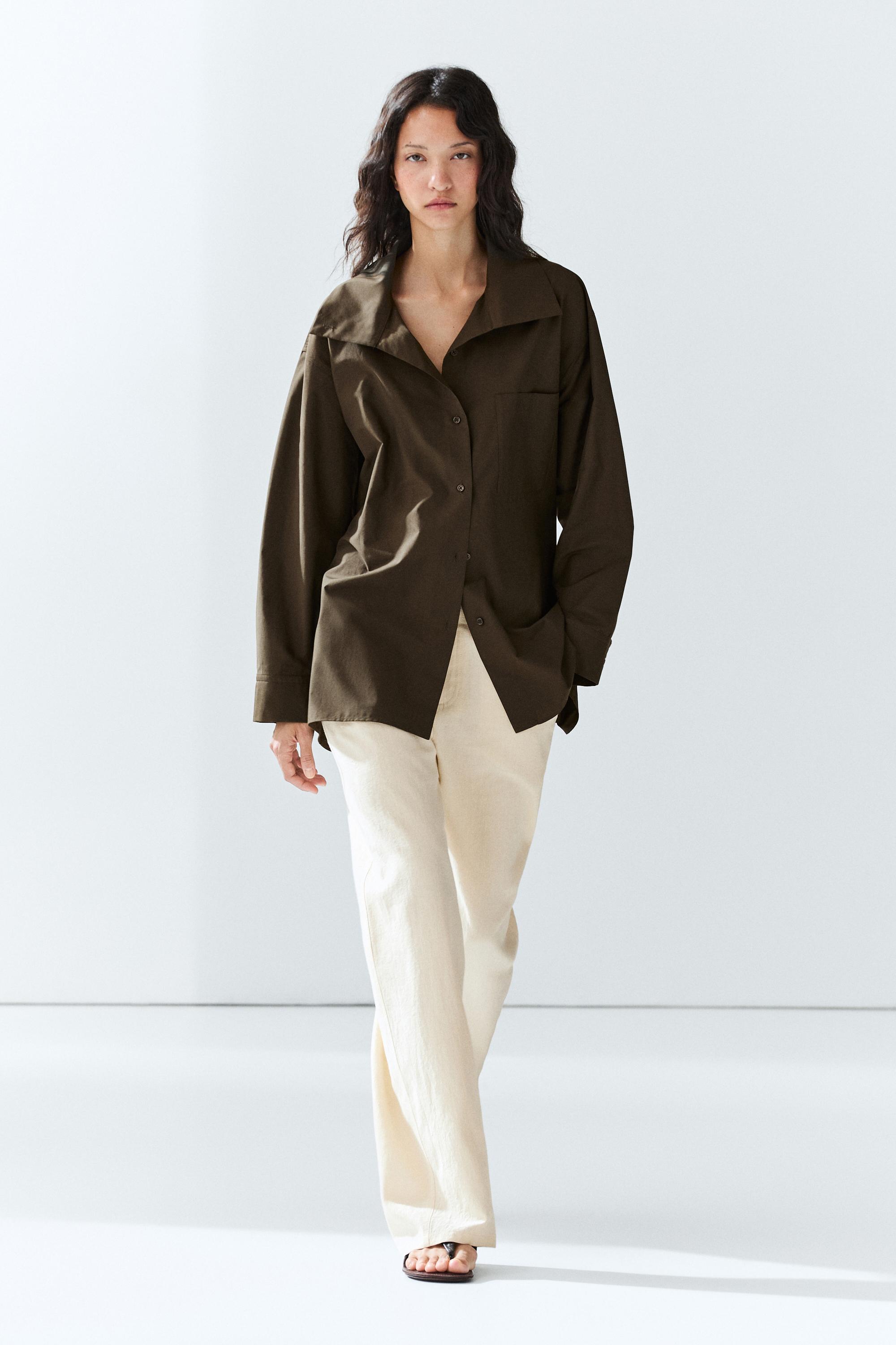 High collar overshirt with buckle detail Khaki