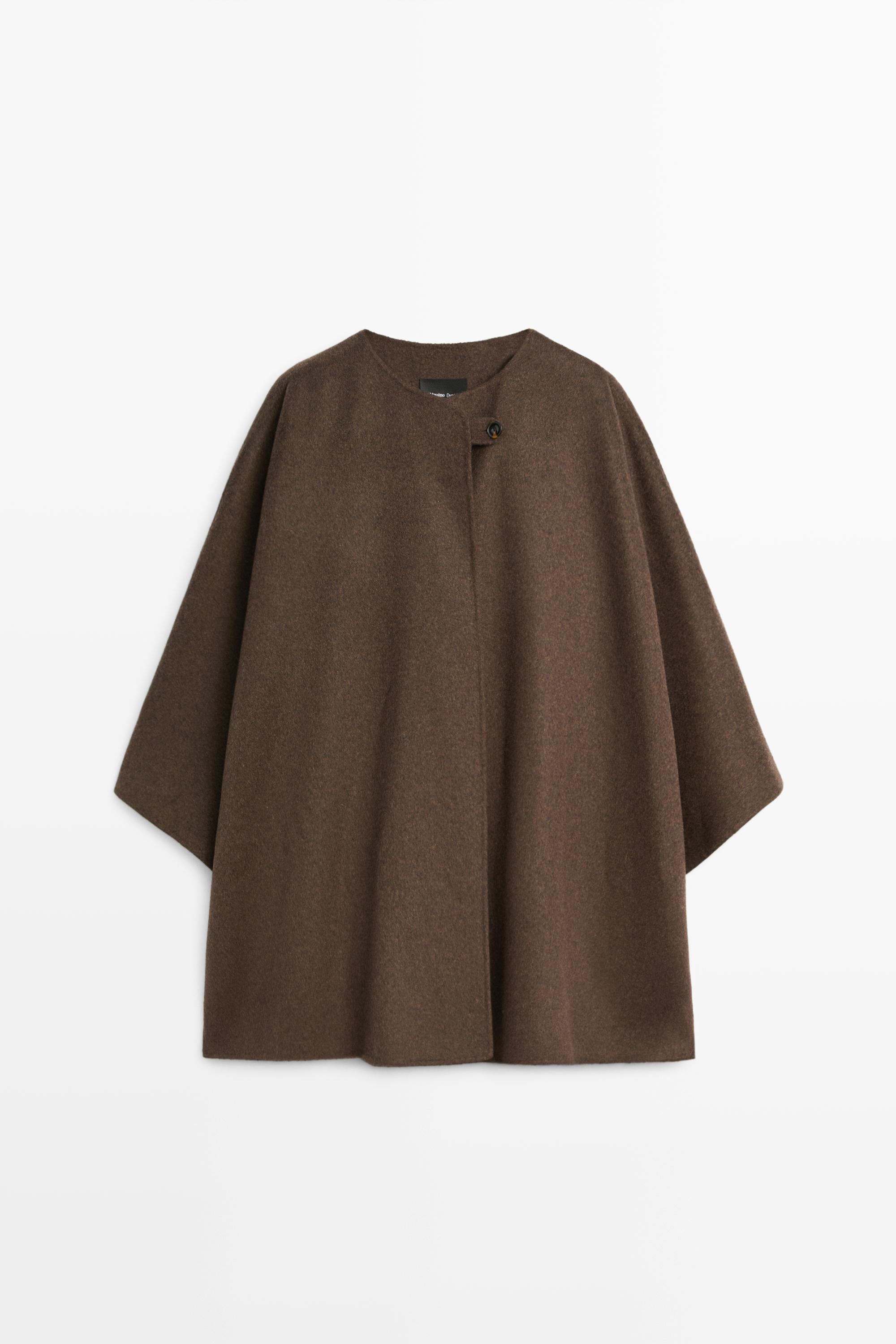 Wool blend buttoned cape Brown