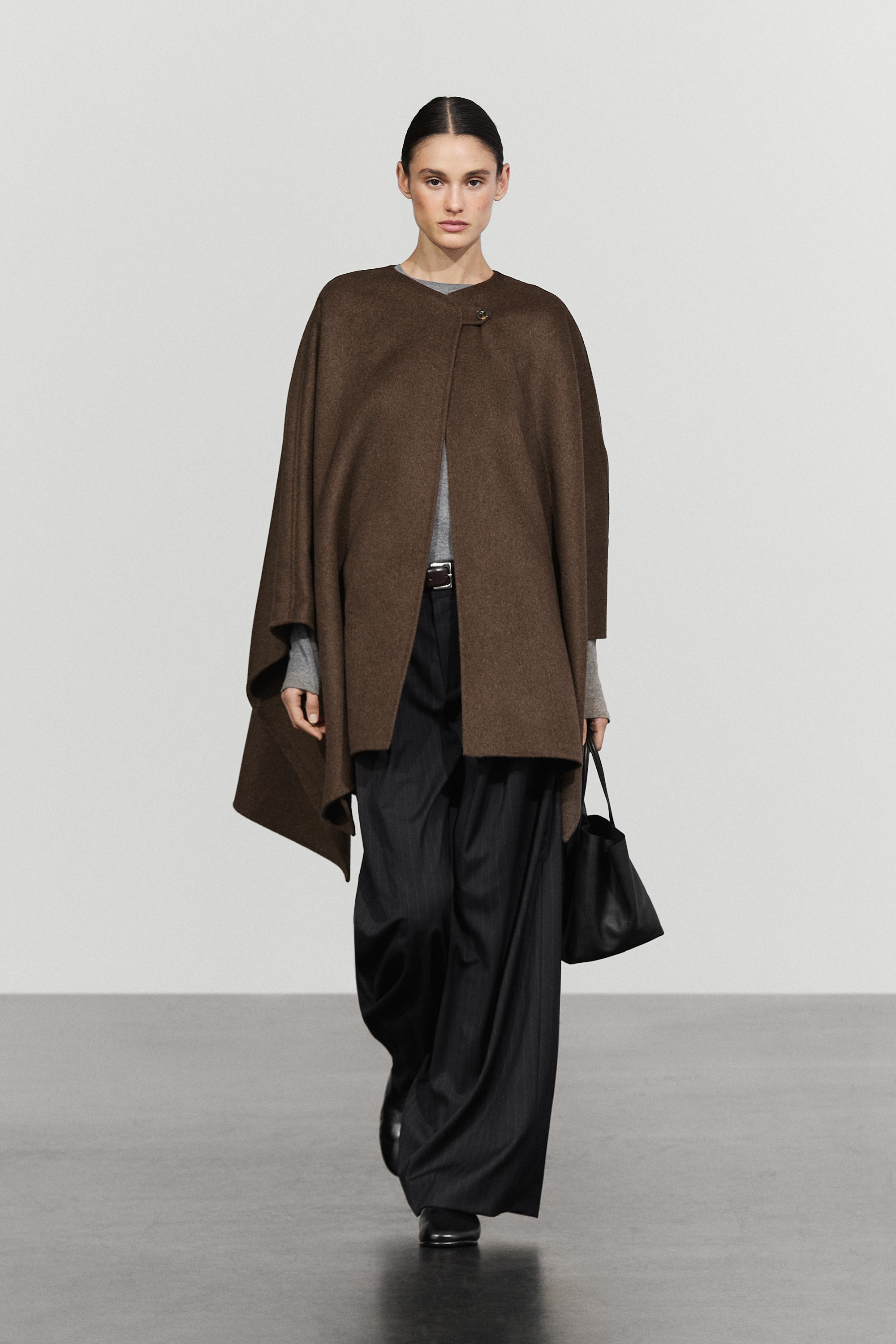Wool blend buttoned cape Brown