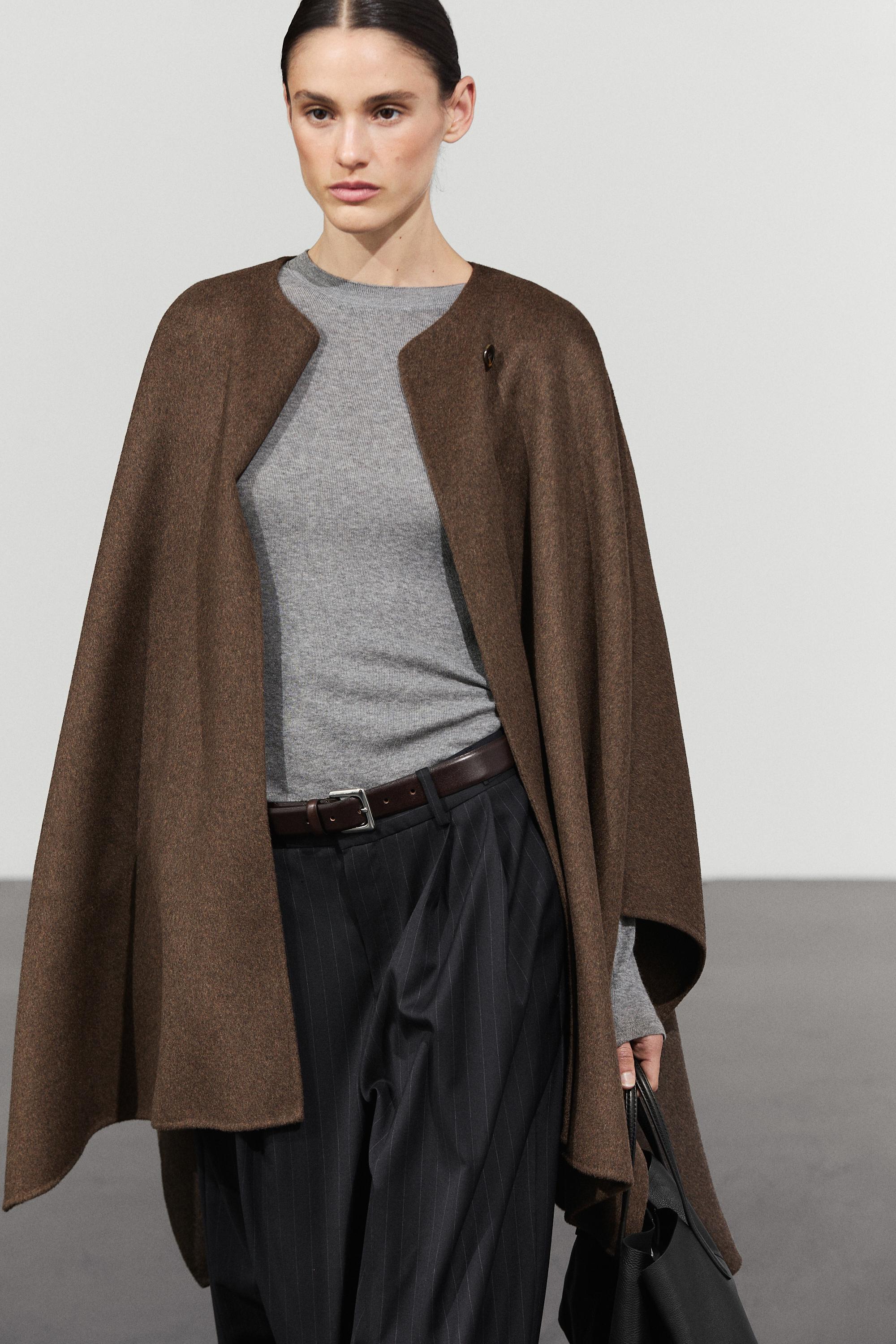 Wool blend buttoned cape Brown