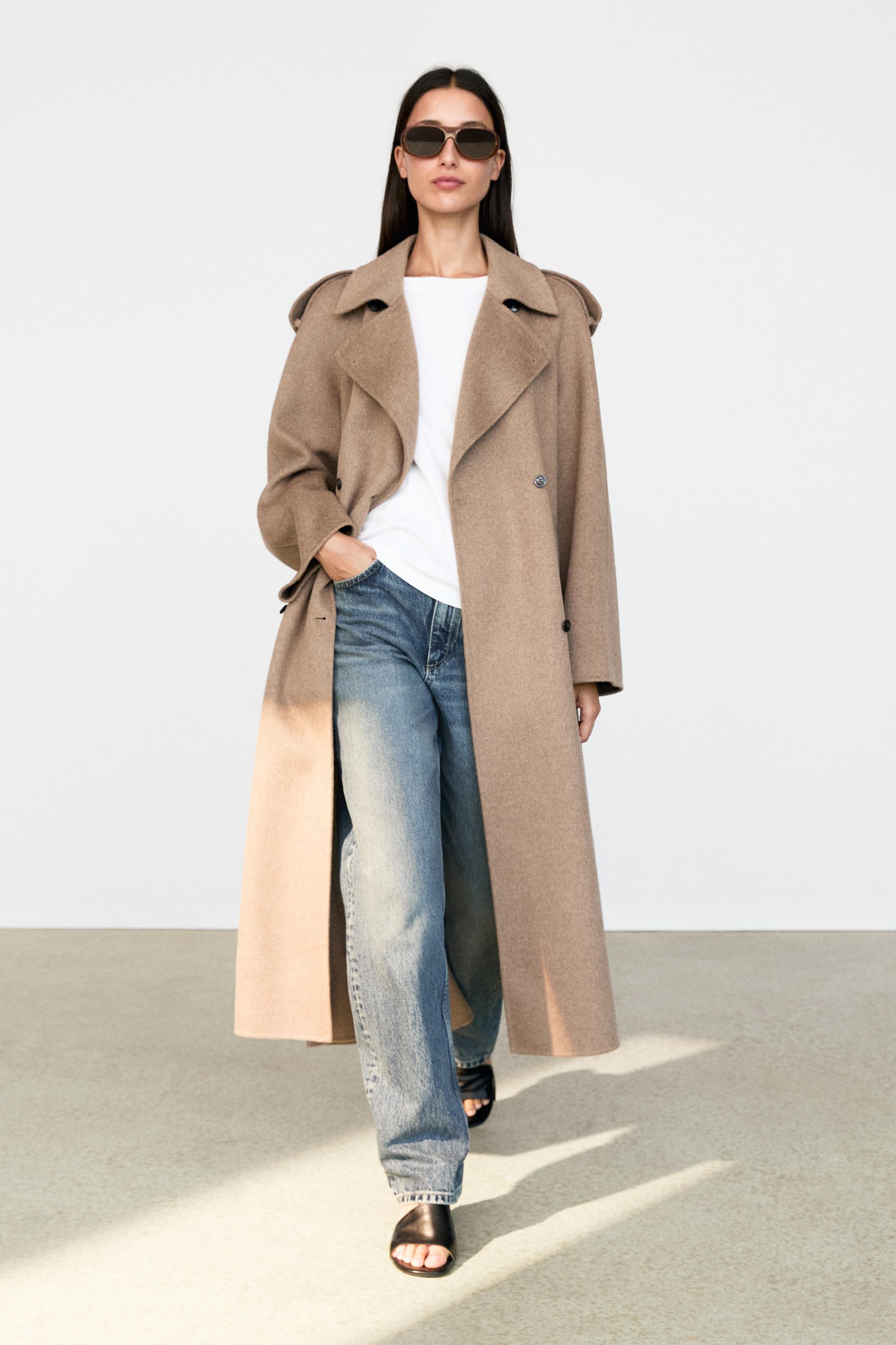Long wool blend trench coat Taupe Grey