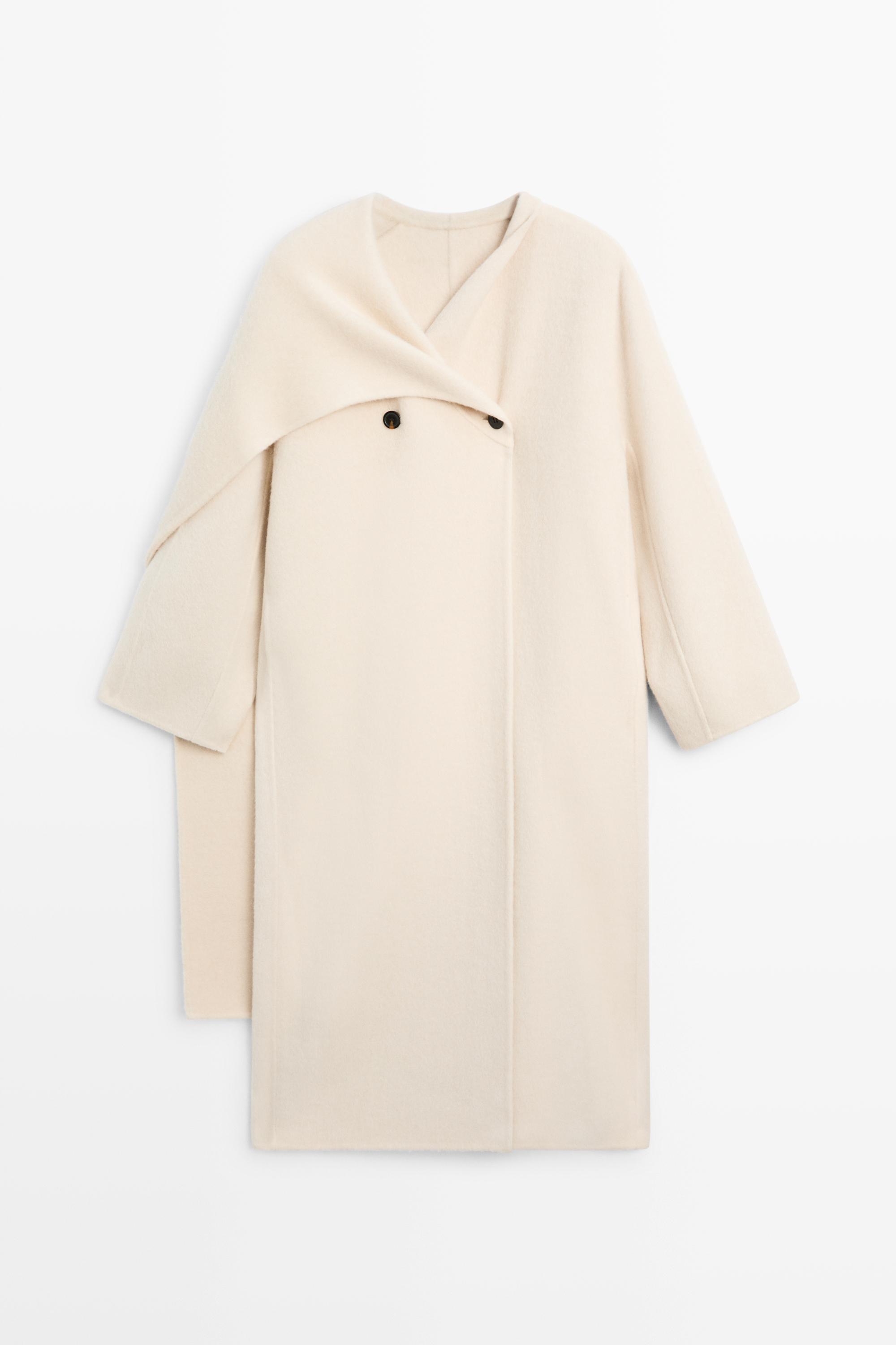 100% wool long coat with scarf Off White