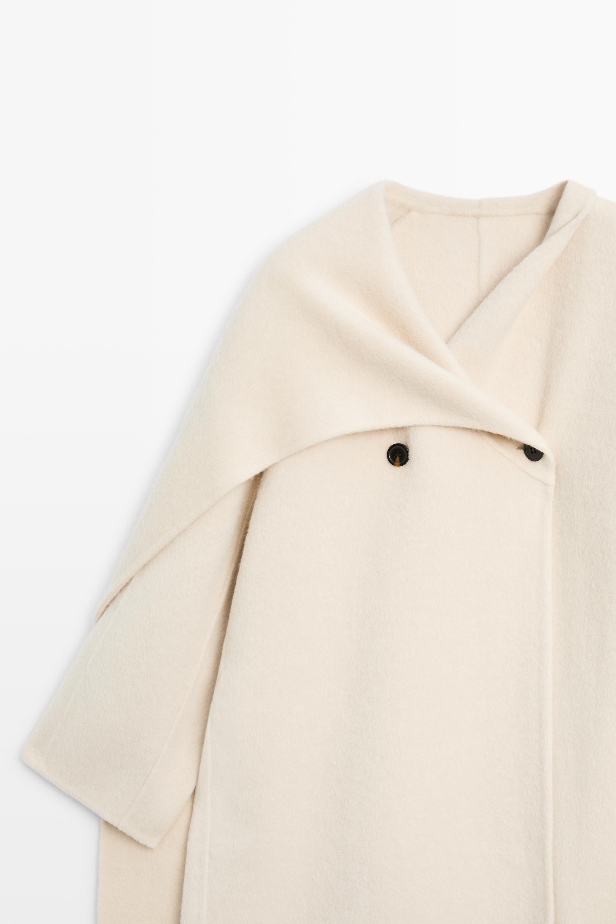 100% wool long coat with scarf Off White