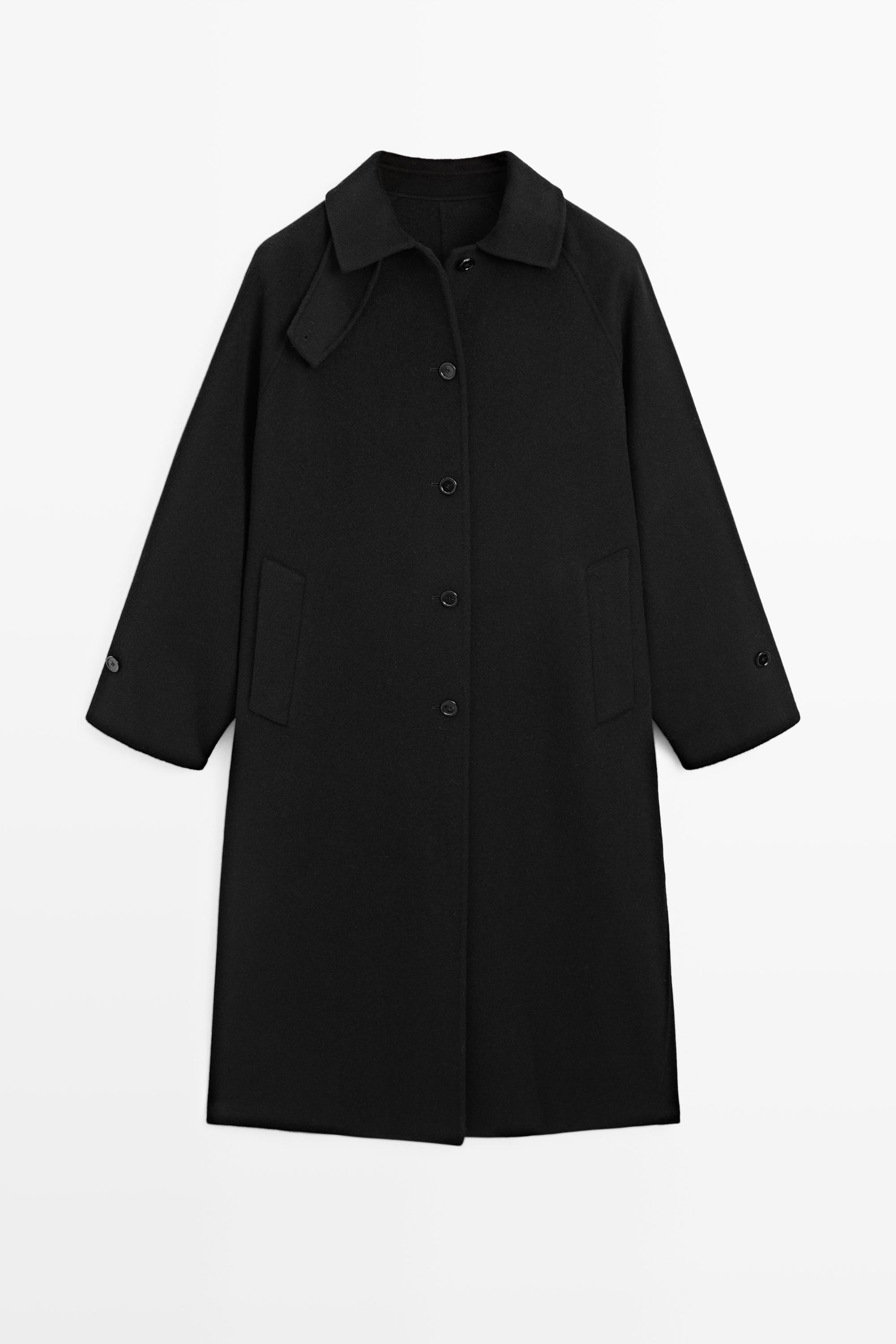Long oversized wool and cashmere blend coat Black