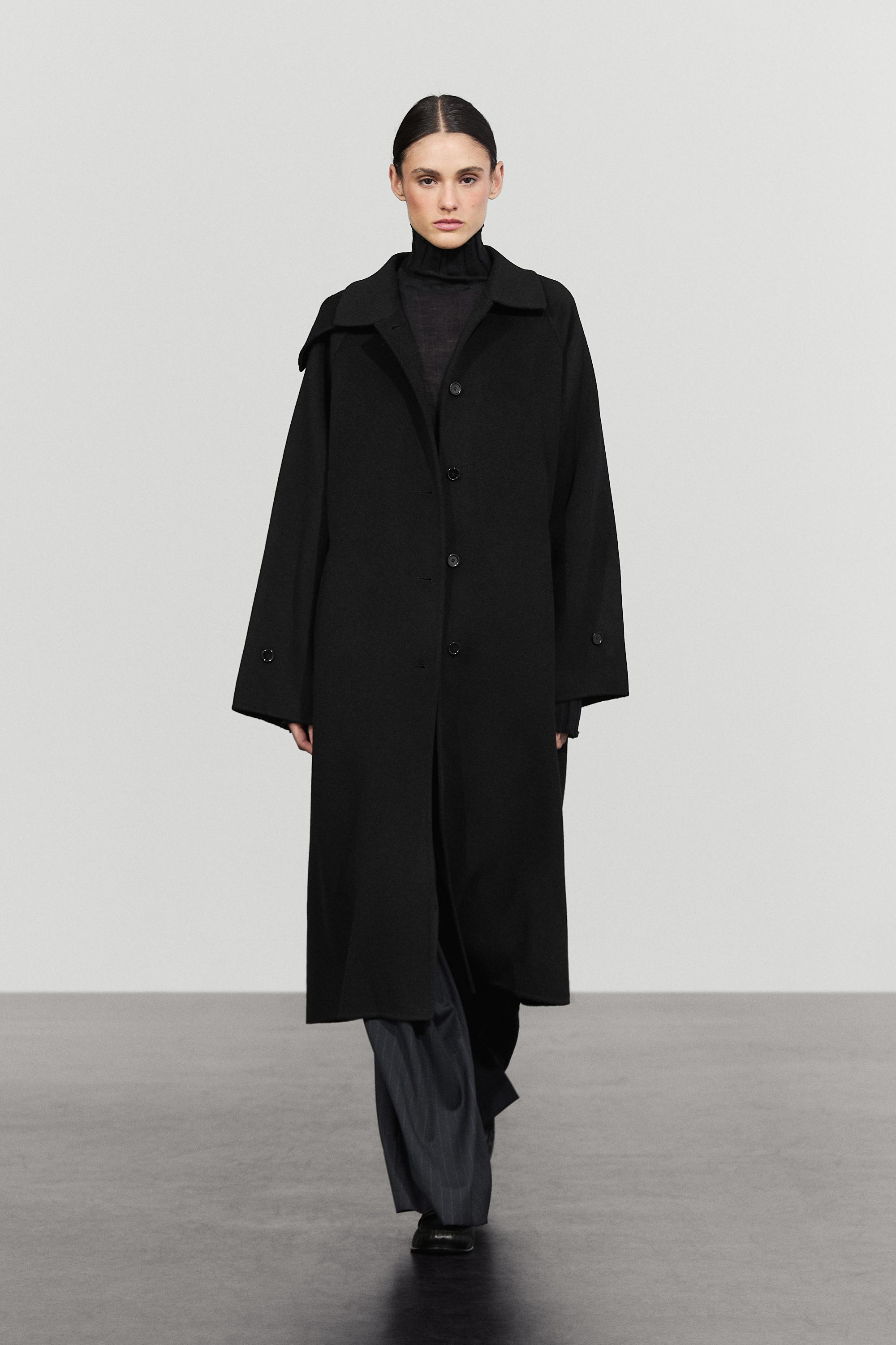 Long oversized wool and cashmere blend coat Black