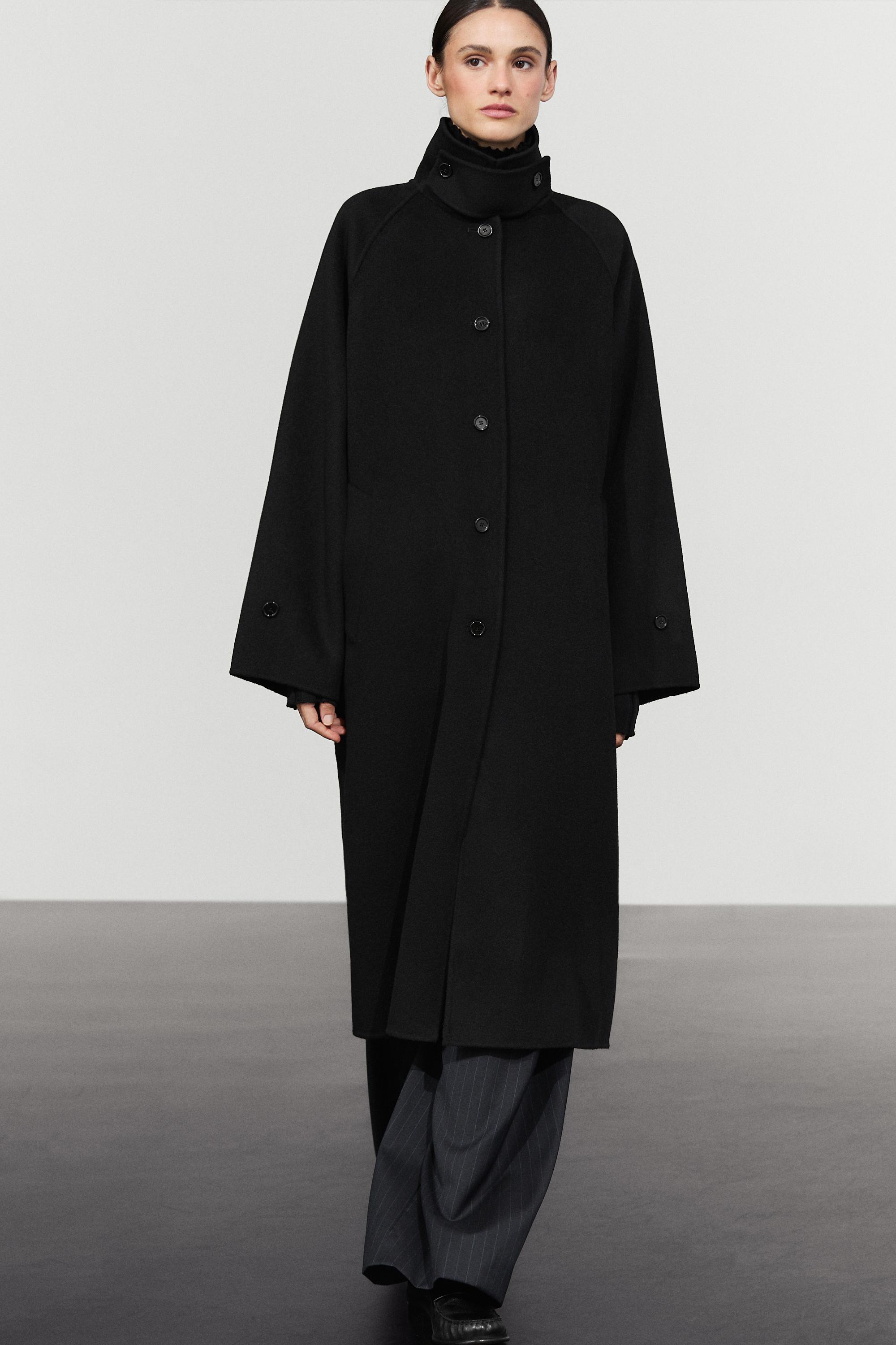 Long oversized wool and cashmere blend coat Black