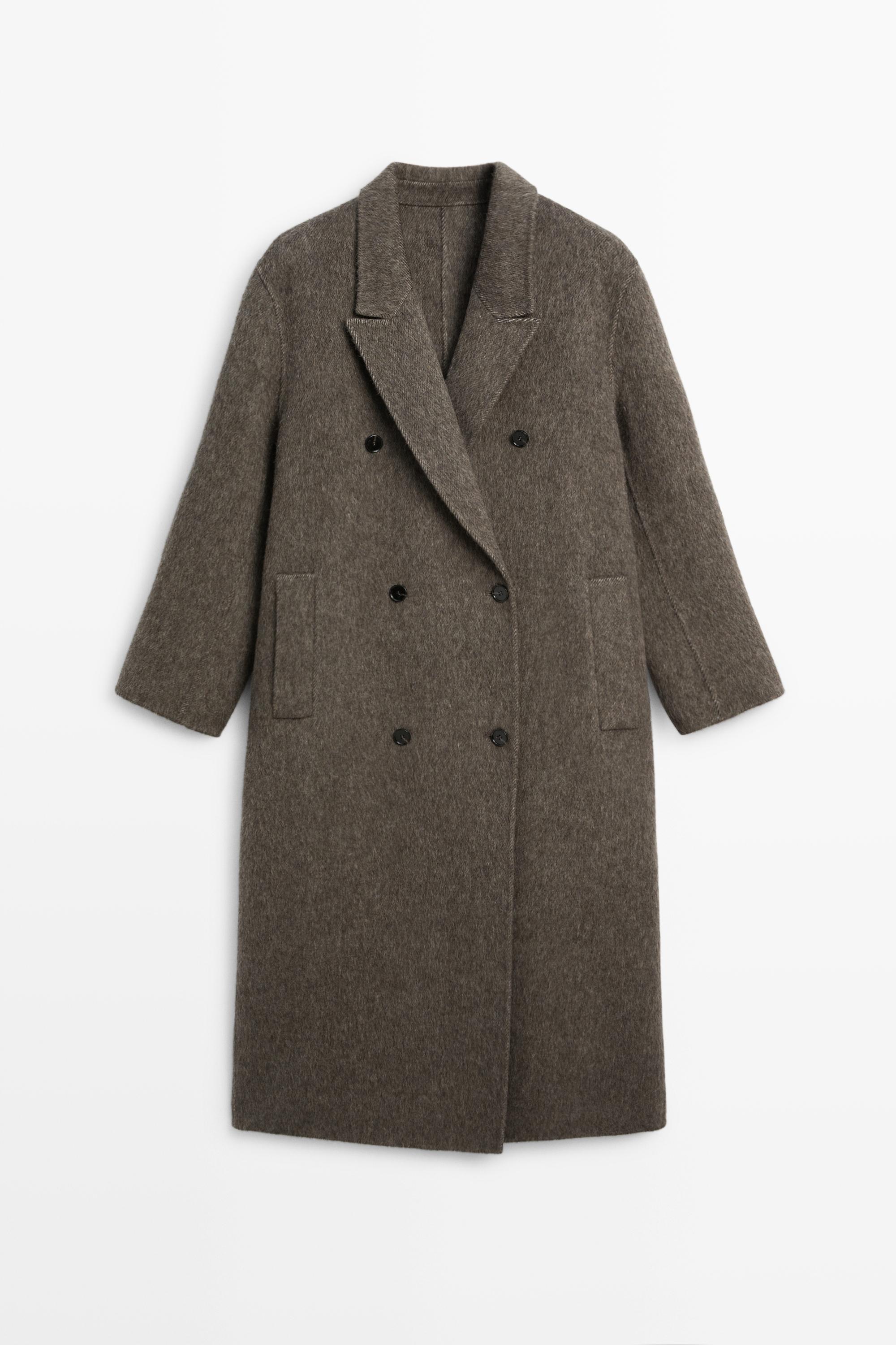 Long double-breasted wool blend coat Dark Khaki