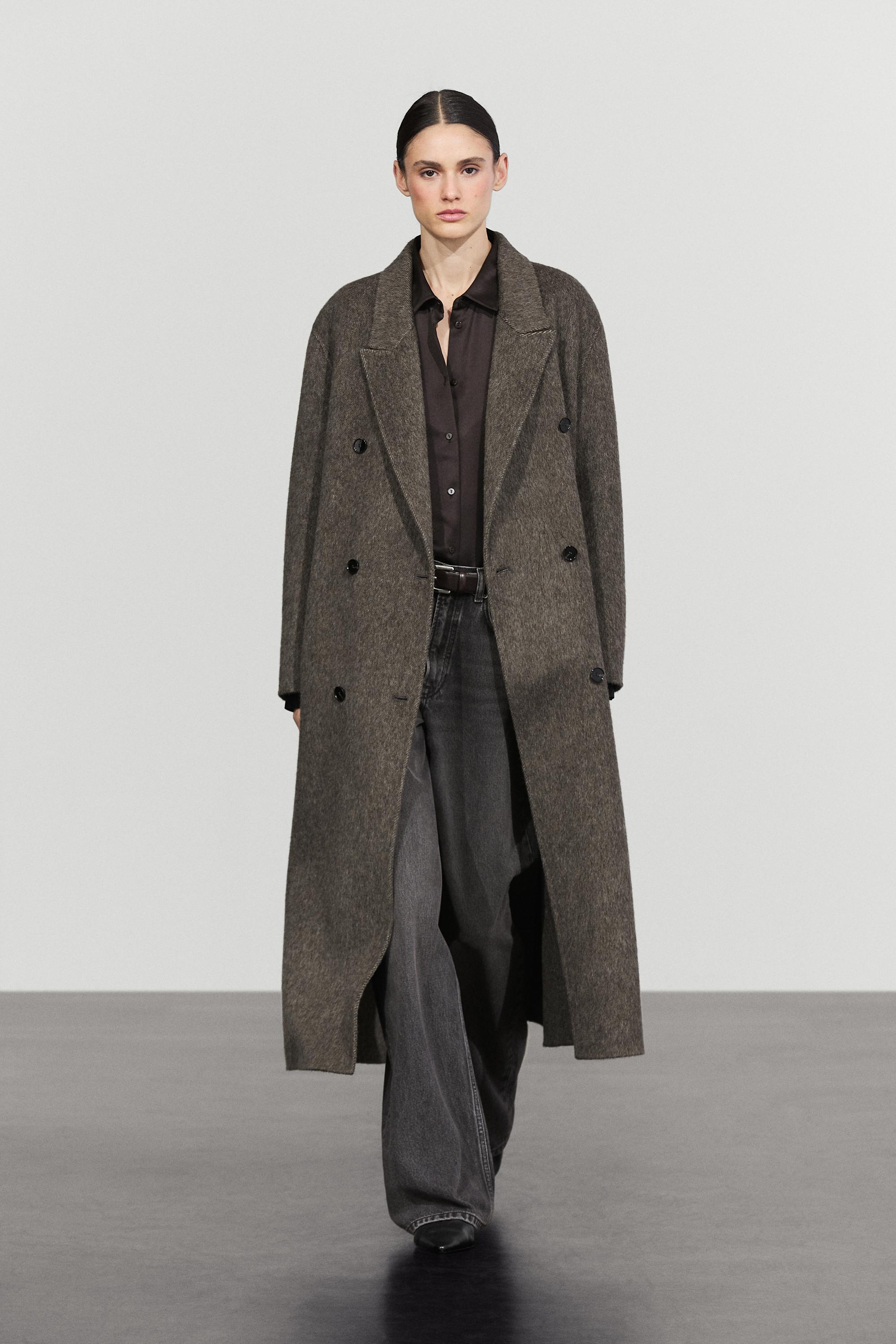 Long double-breasted wool blend coat Dark Khaki