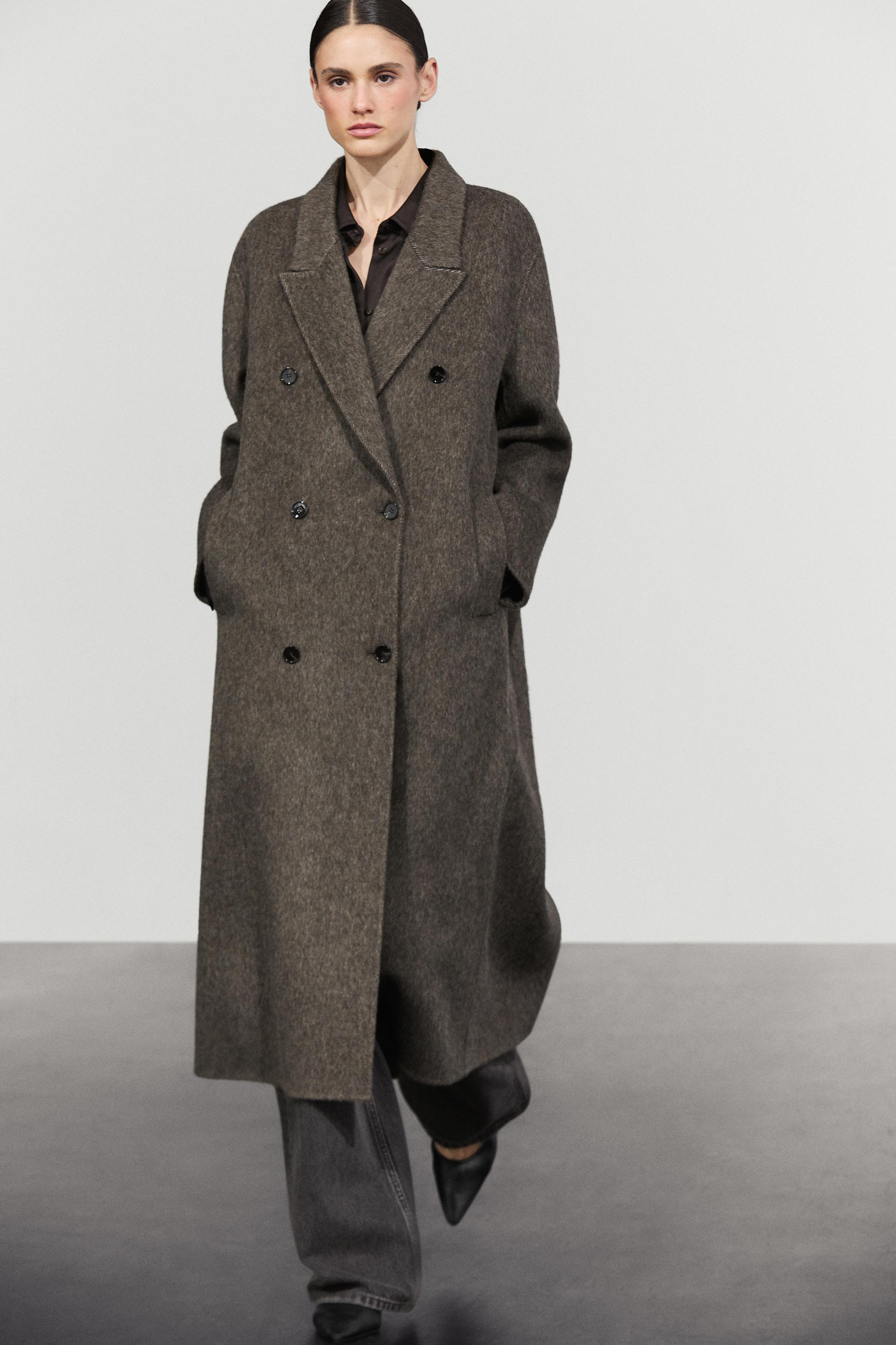 Long double-breasted wool blend coat Dark Khaki