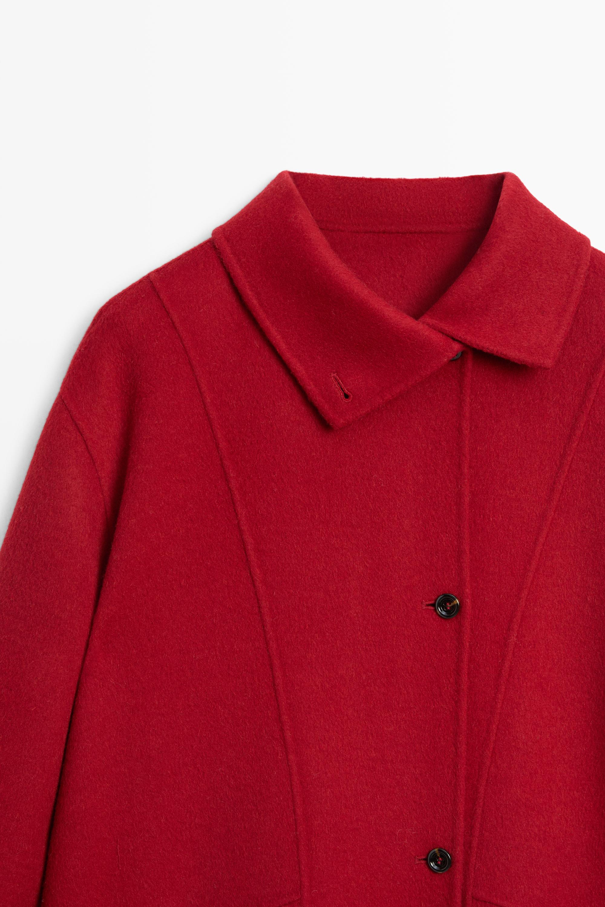 Long coat with asymmetrical collar detail Red