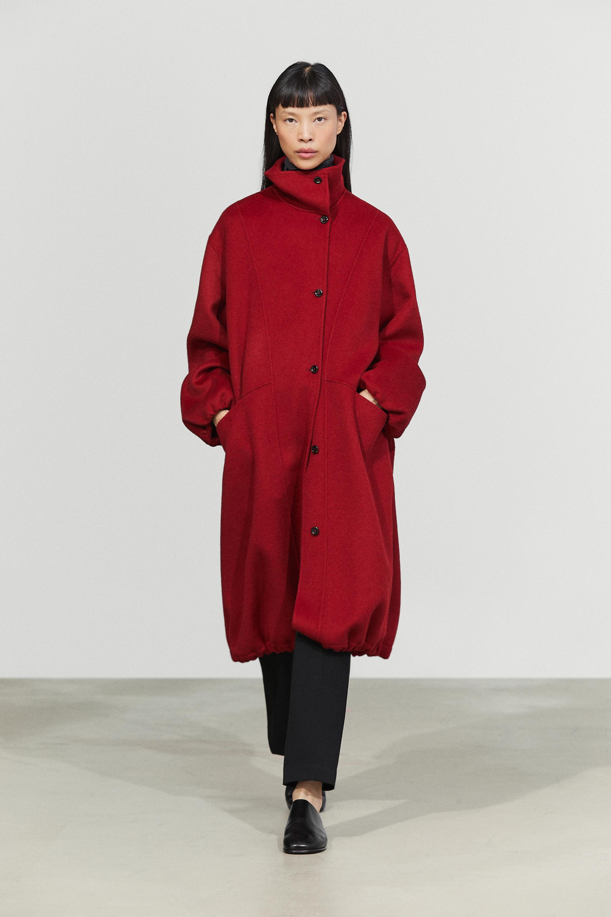Long coat with asymmetrical collar detail Red