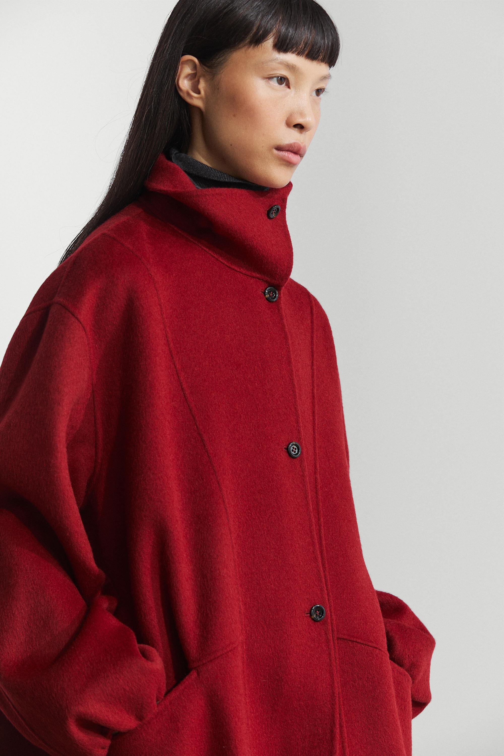 Long coat with asymmetrical collar detail Red