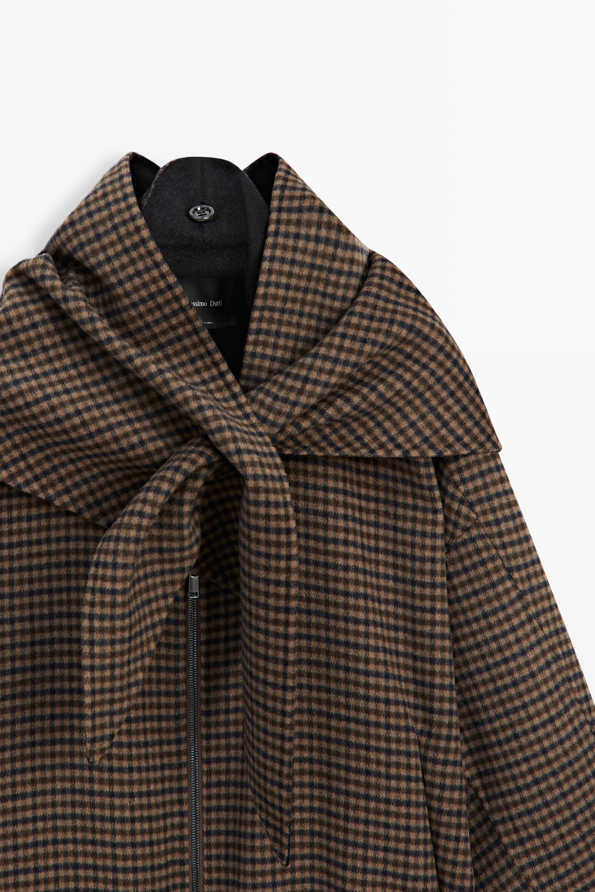 Gingham bomber jacket with removable scarf Brown