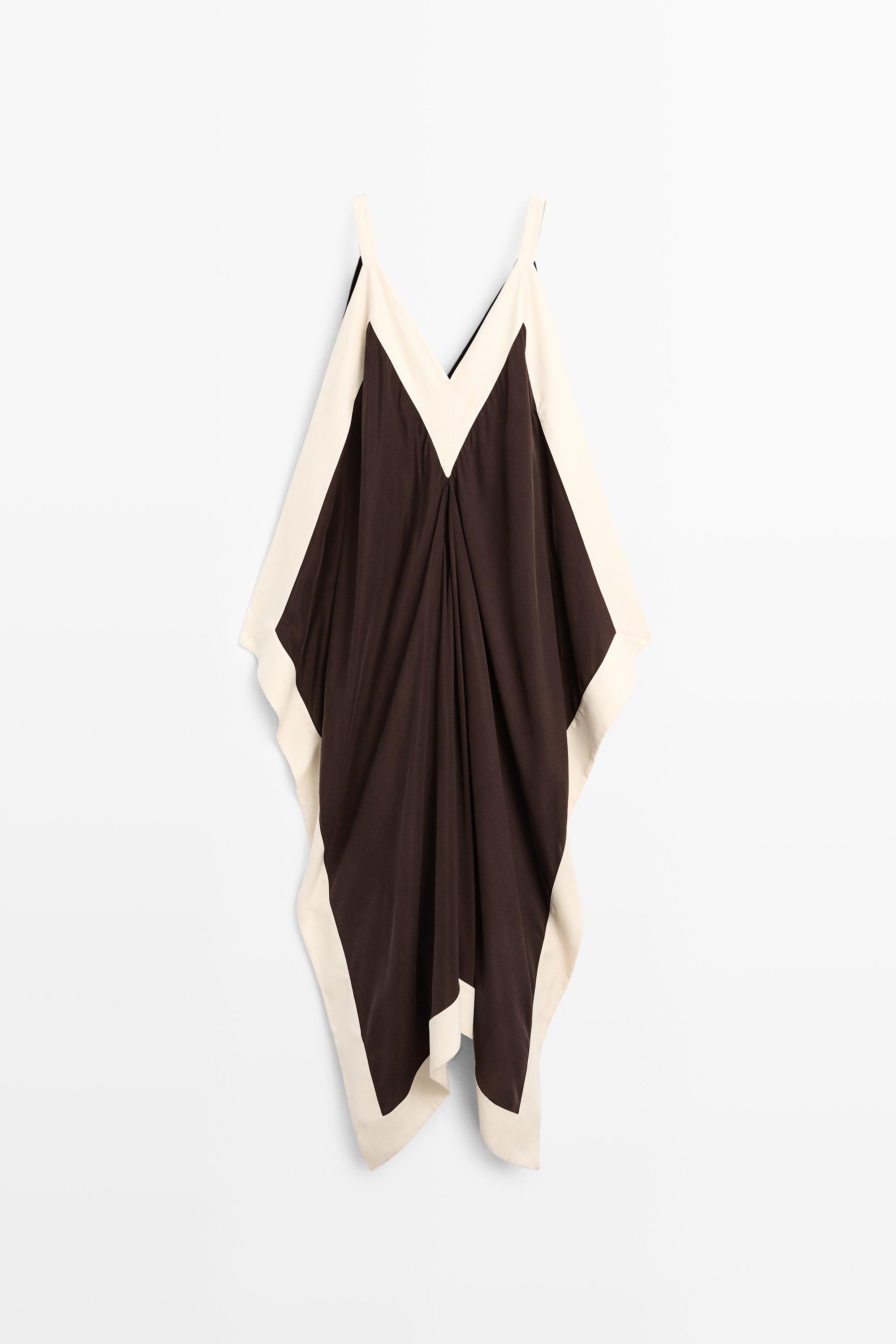 Flowing midi dress with contrast trim detail Brown