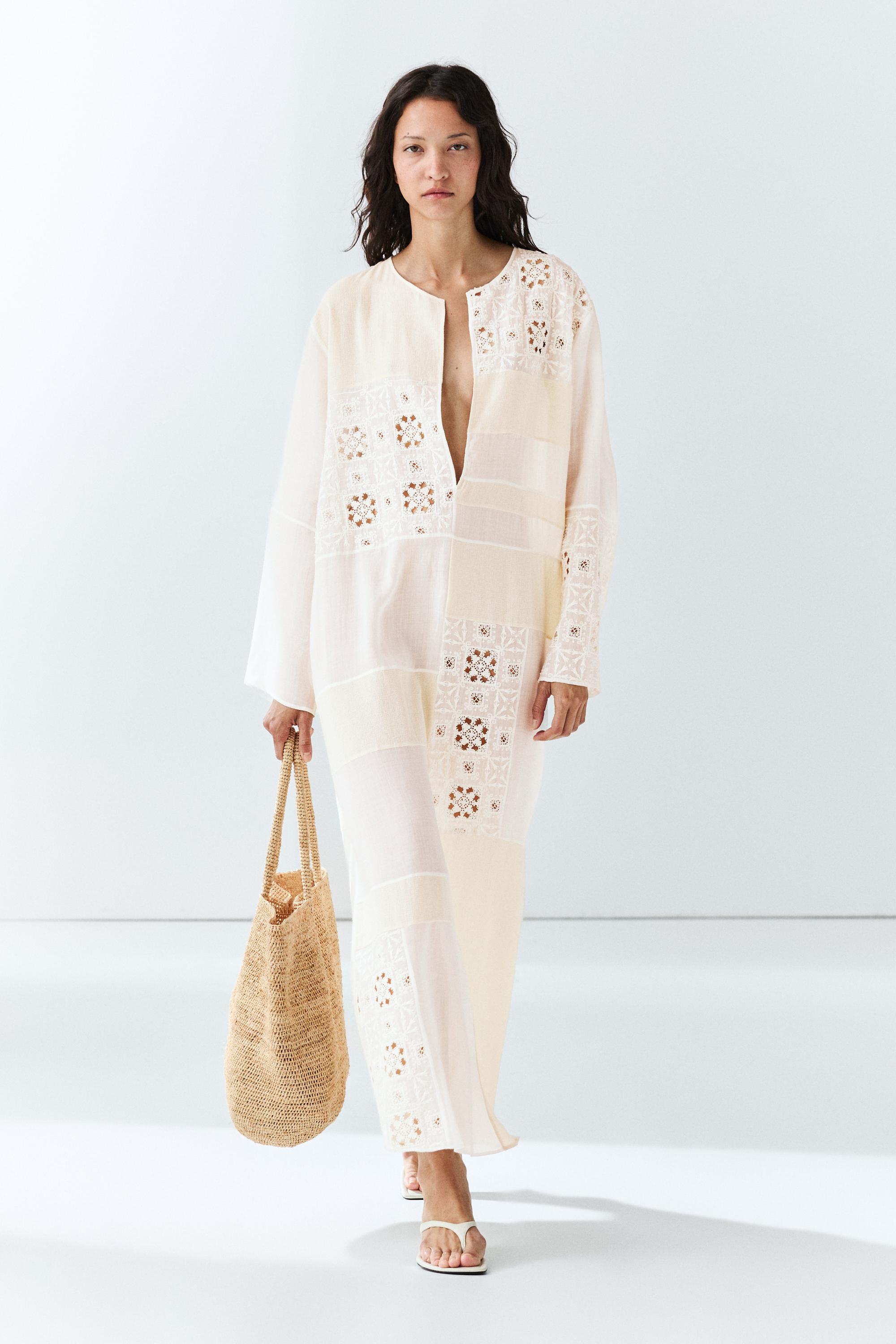 Flowing embroidered kaftan dress White