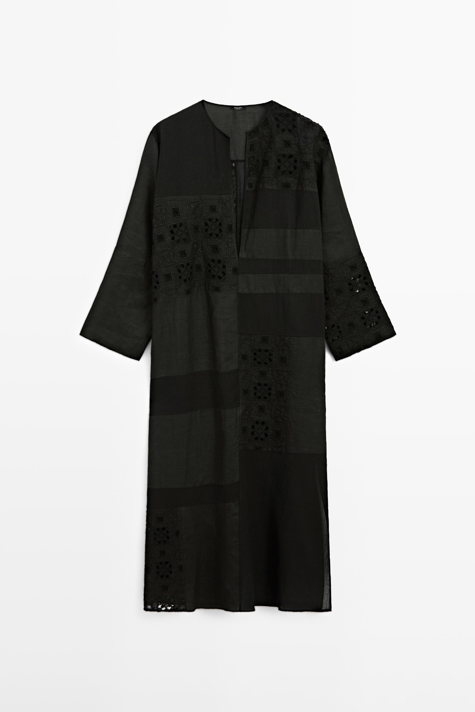 Flowing embroidered kaftan dress Black