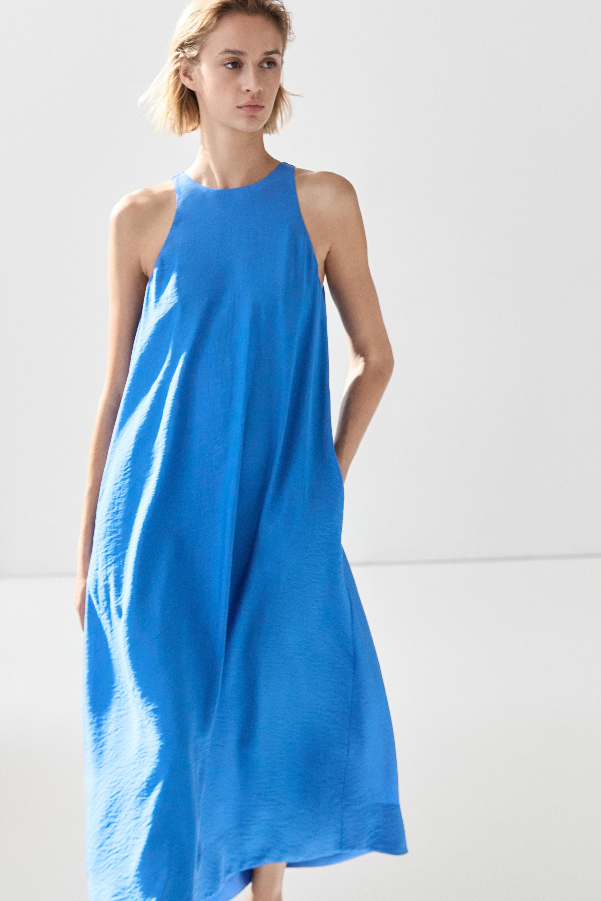 Flowing long halter dress Blue