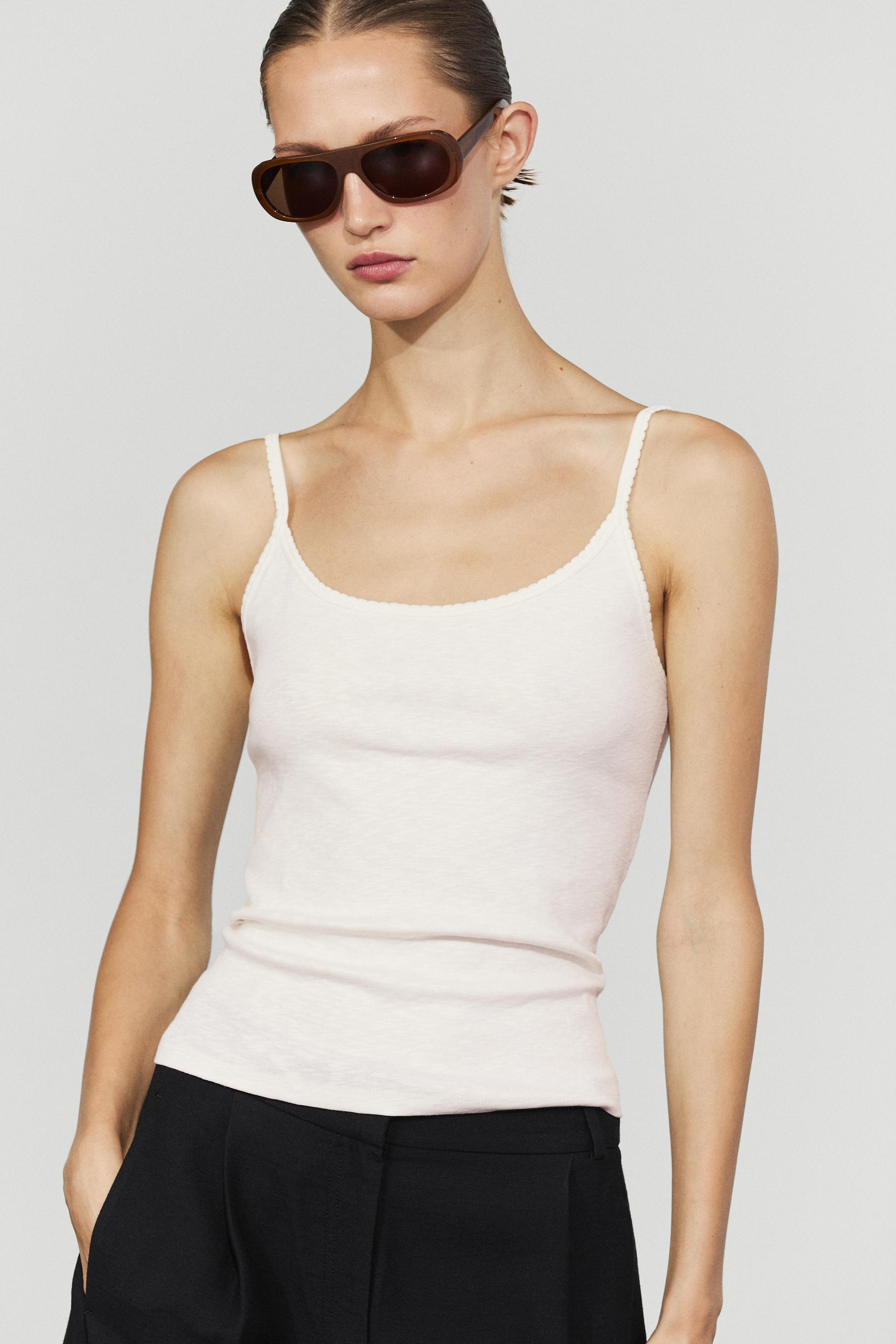 Cotton blend strappy top Off White