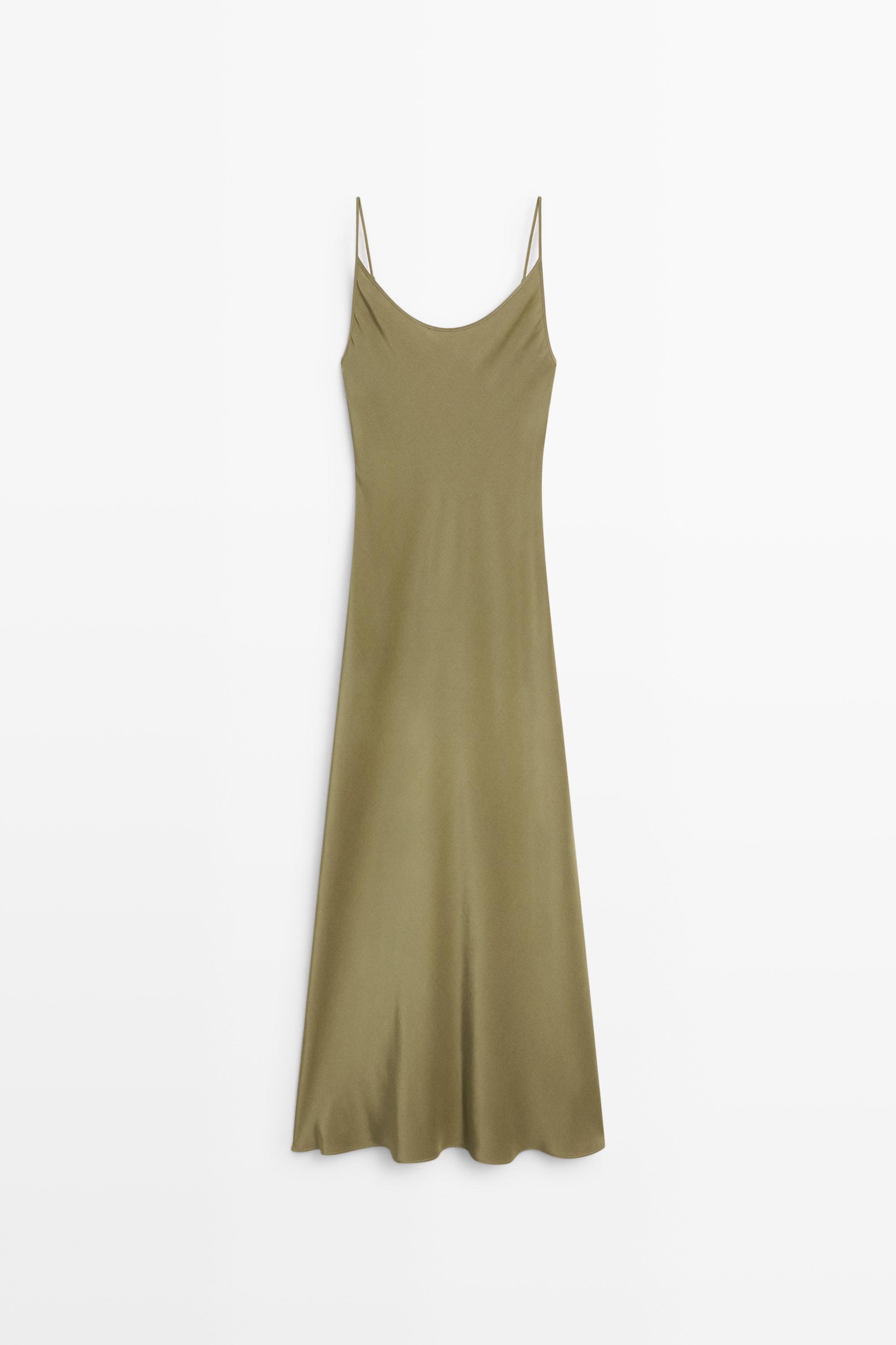 Spaghetti strap lingerie midi dress Green