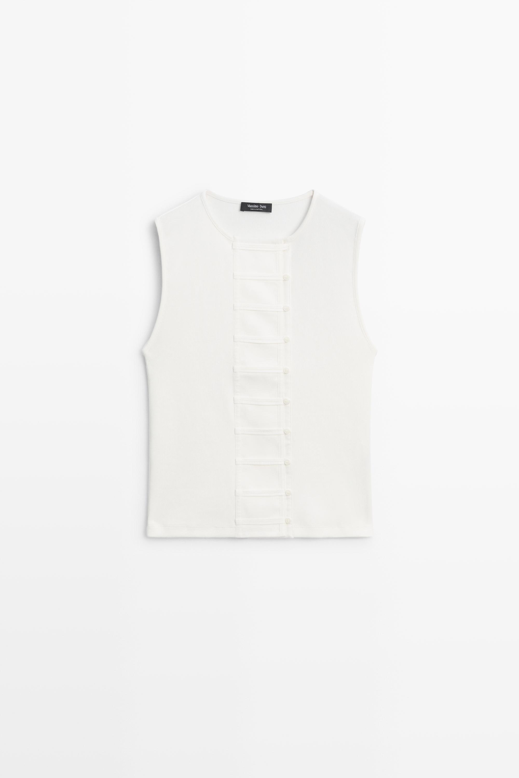 Cotton blend bib detail T-shirt Off White