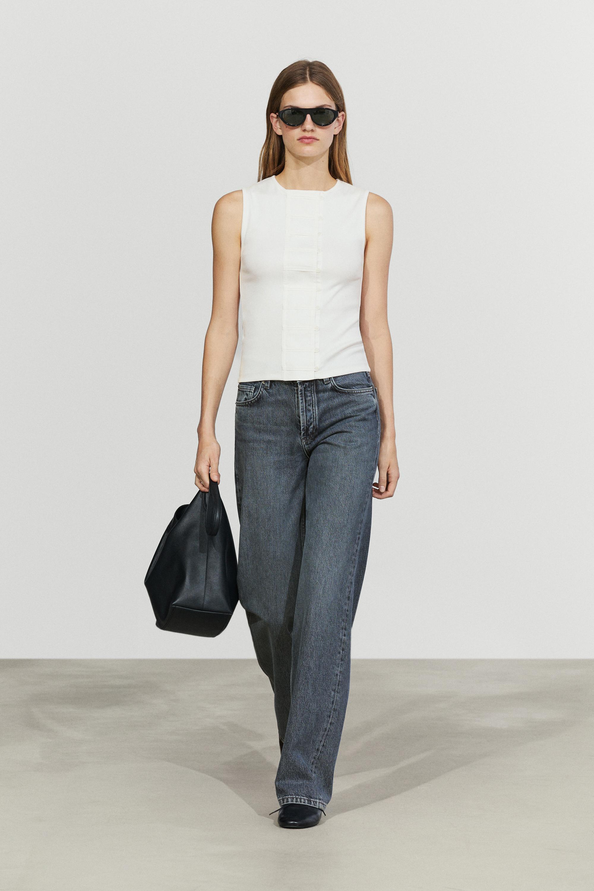 Cotton blend bib detail T-shirt Off White