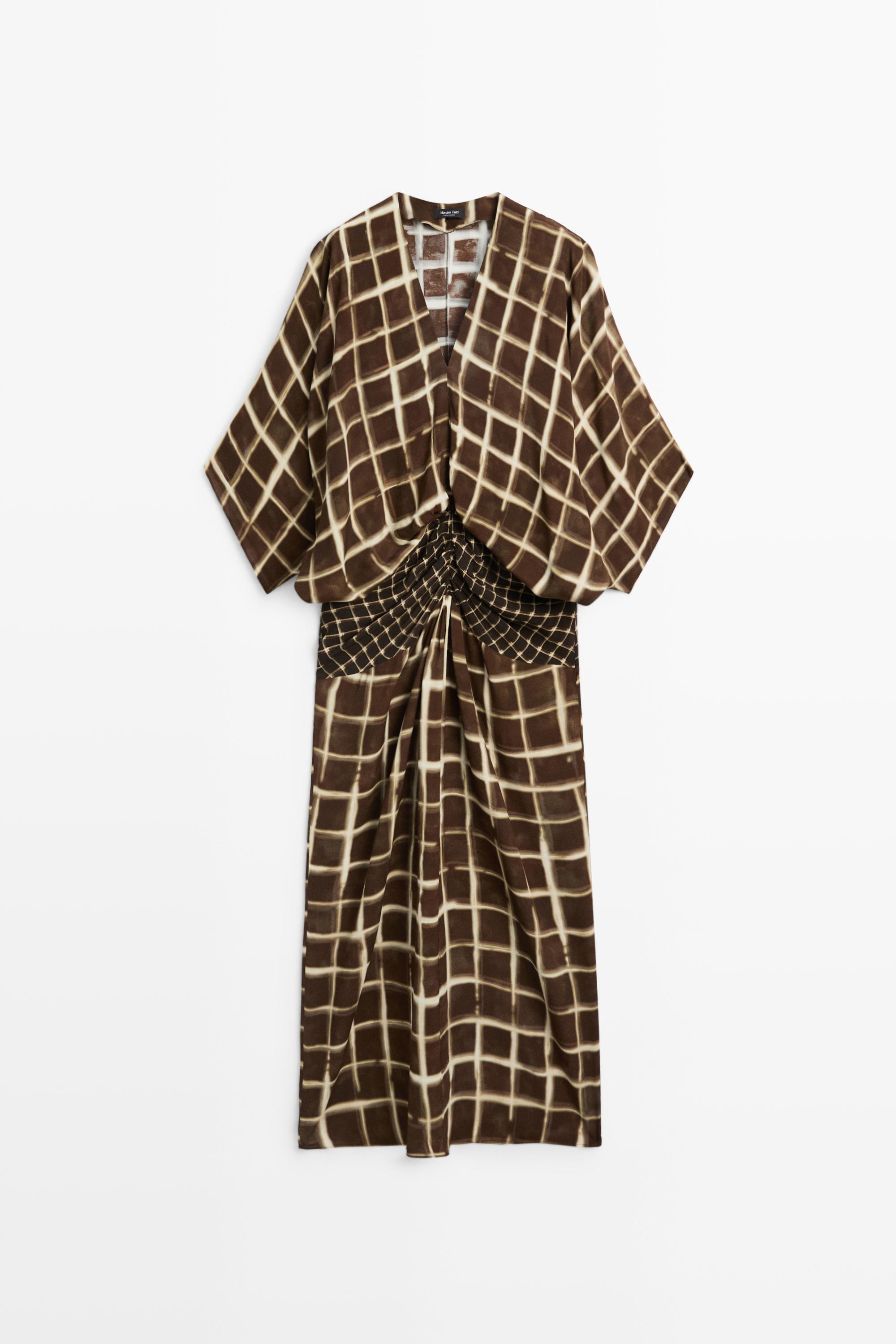 Flowy dress with printed sash detail Chocolate