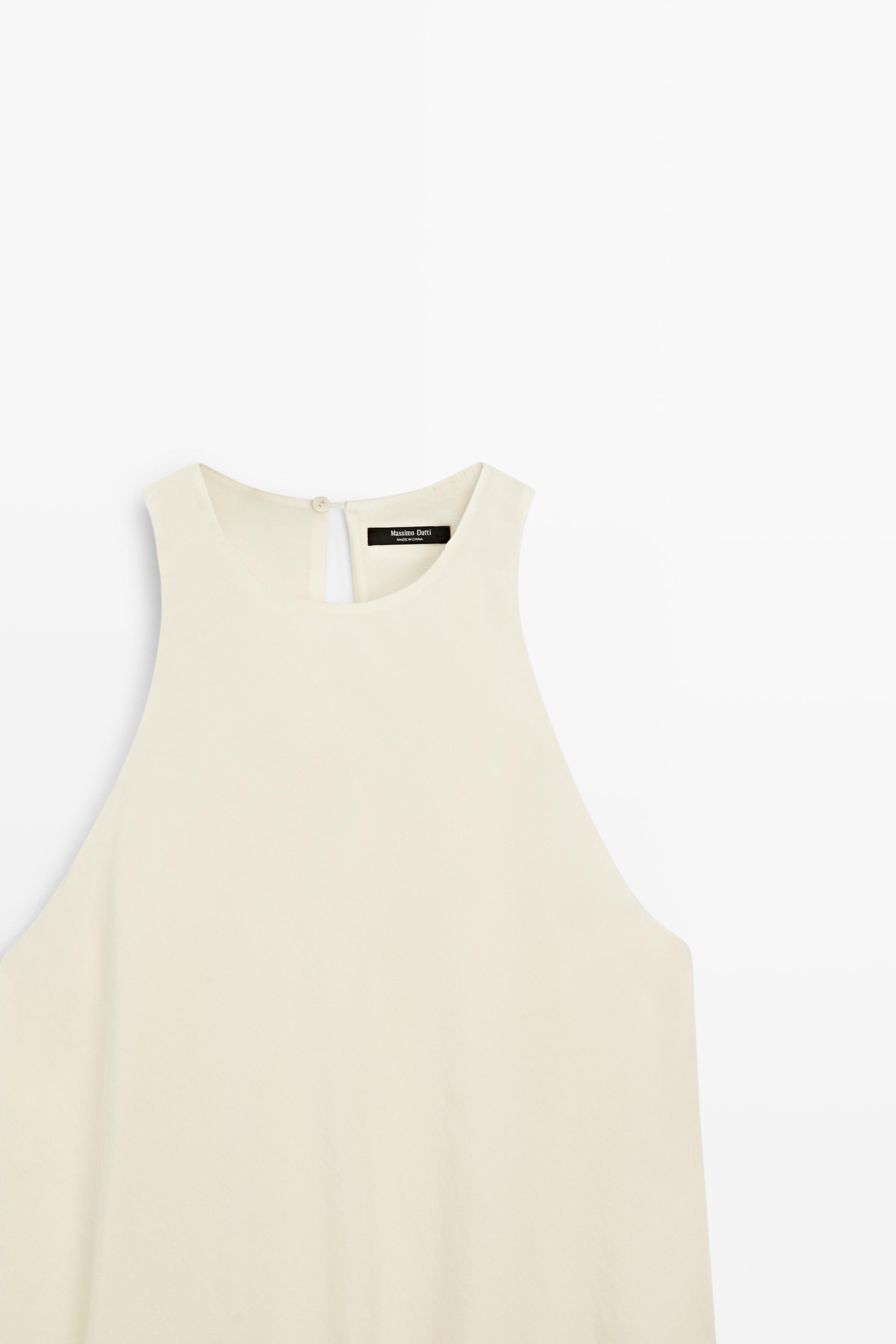Flowing midi dress with ruffles Cream