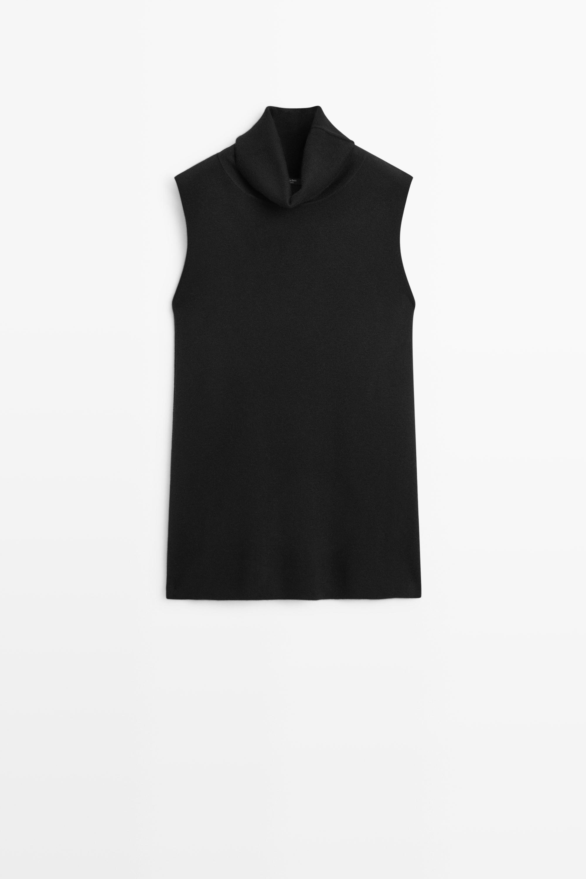 Wool blend knit top Black