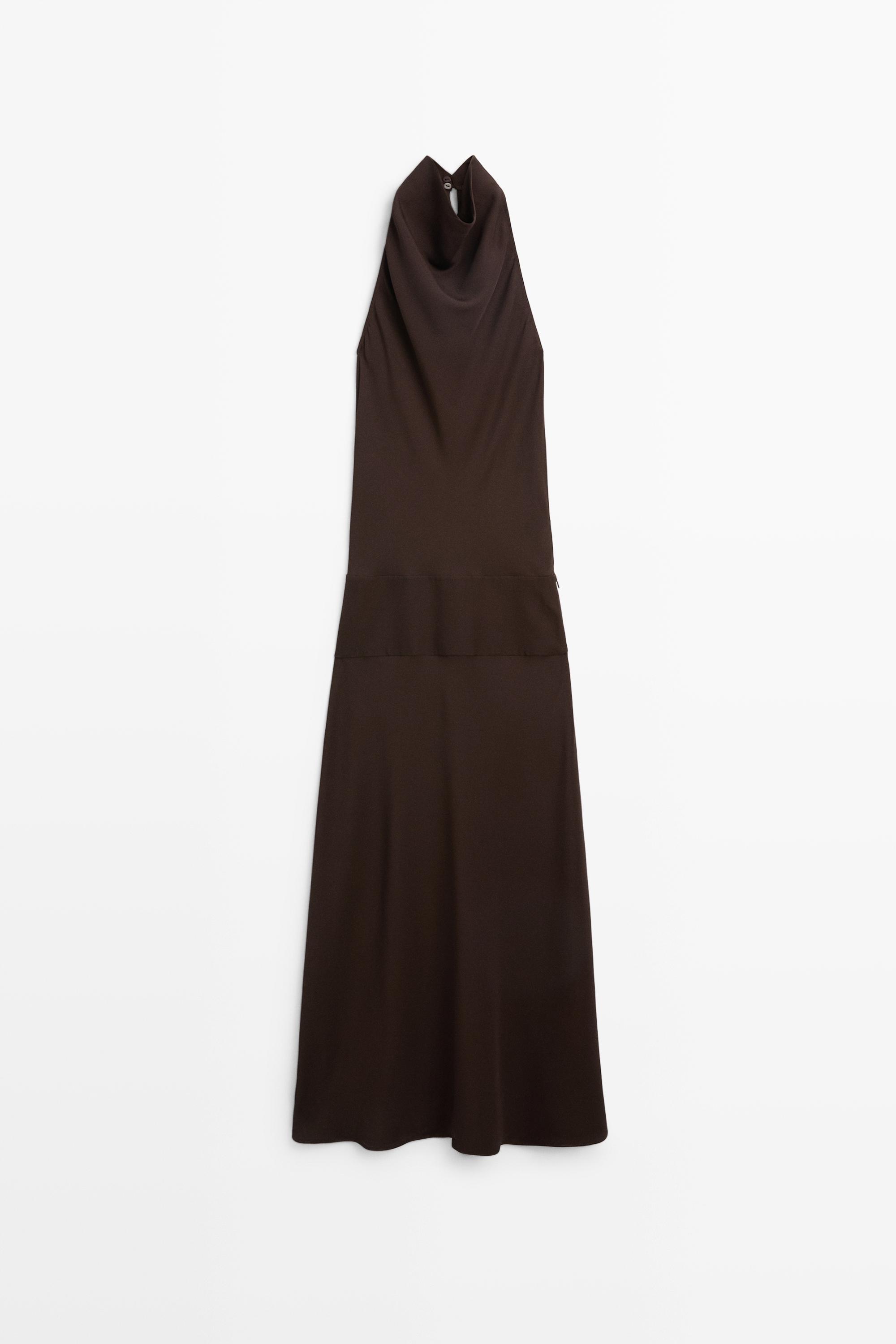 Halter midi dress with waistband detail Brown