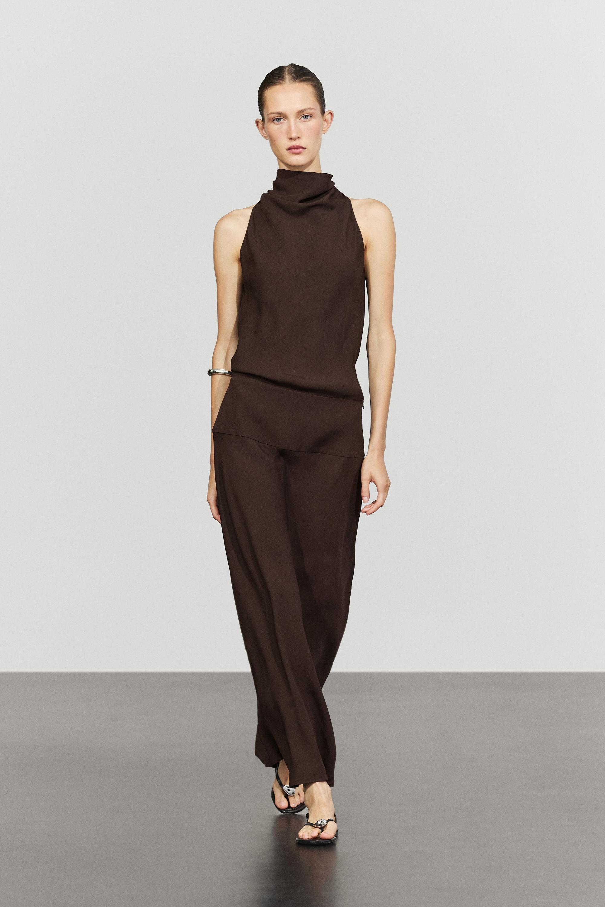 Halter midi dress with waistband detail Brown