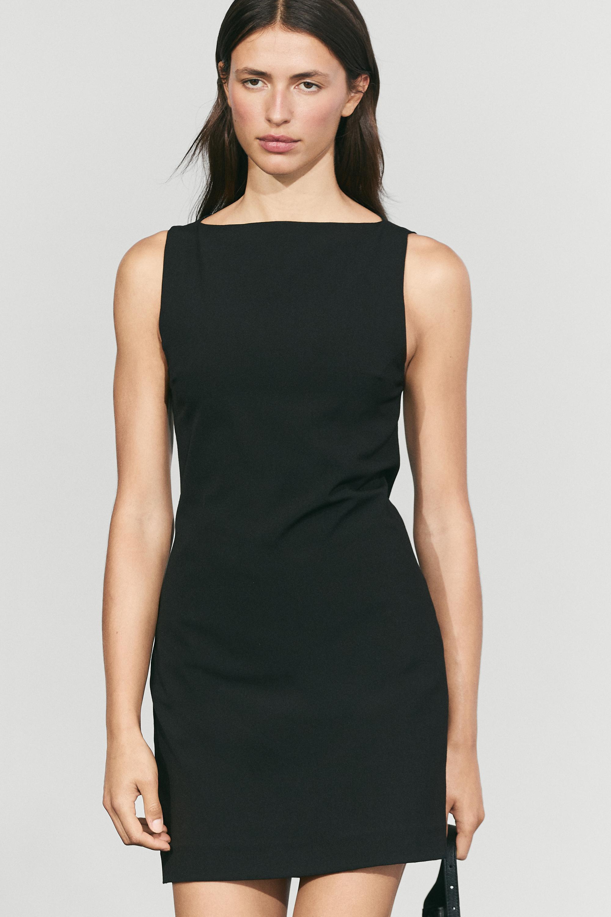 Boat neck mini dress Black
