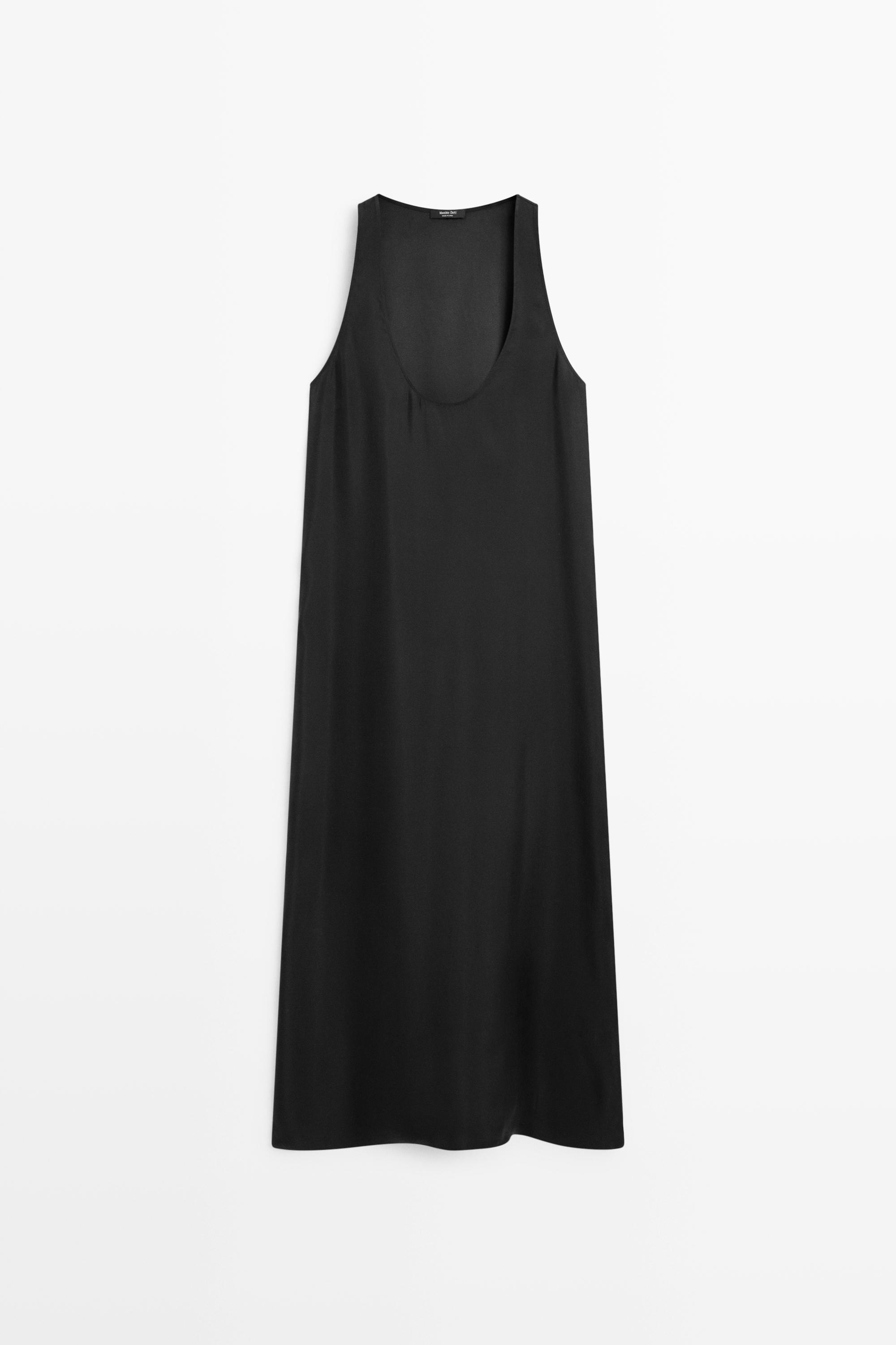 Flowing midi dress with round neckline Black