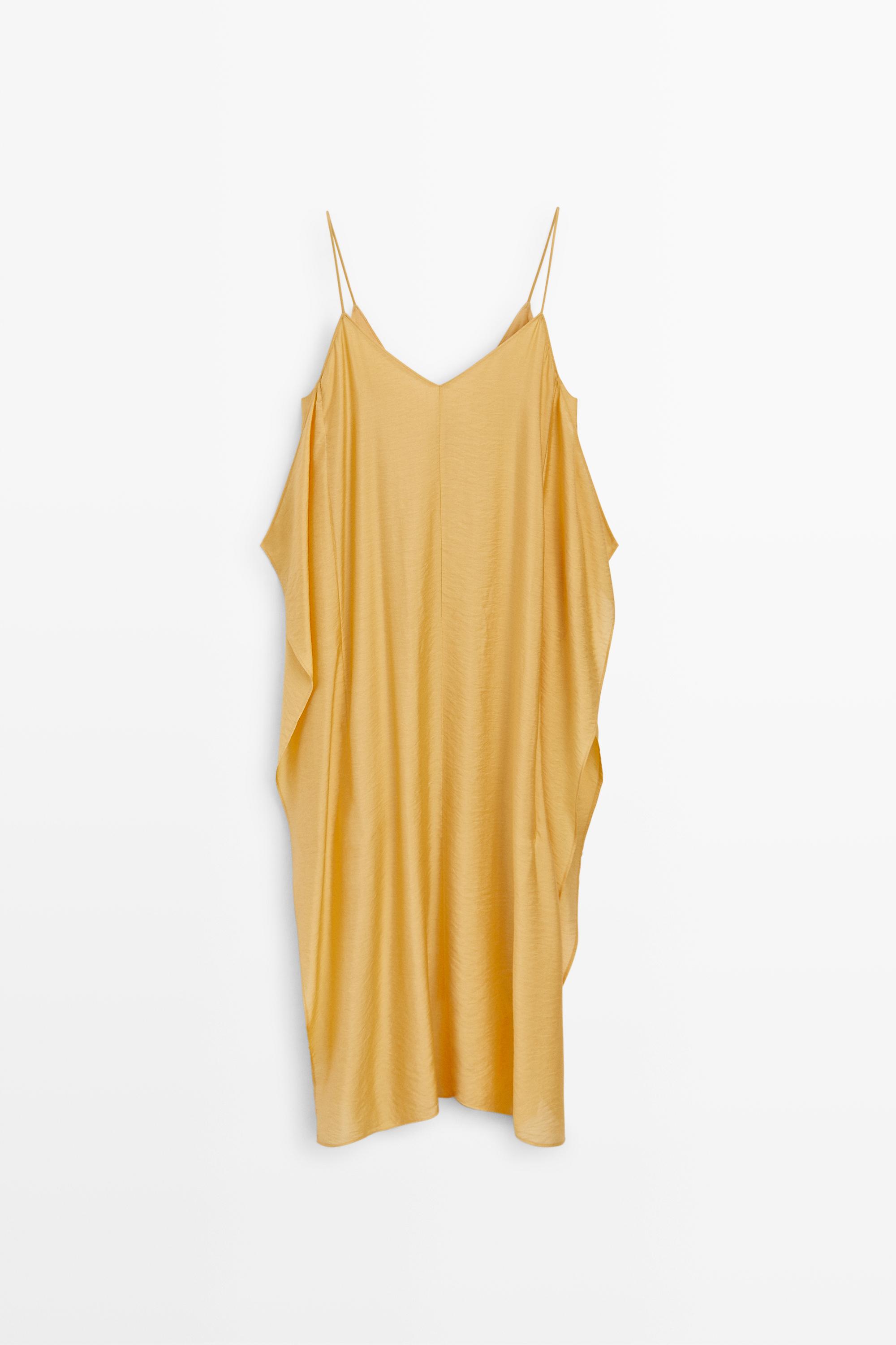 Flowing lingerie dress with ruffle detail Yellow