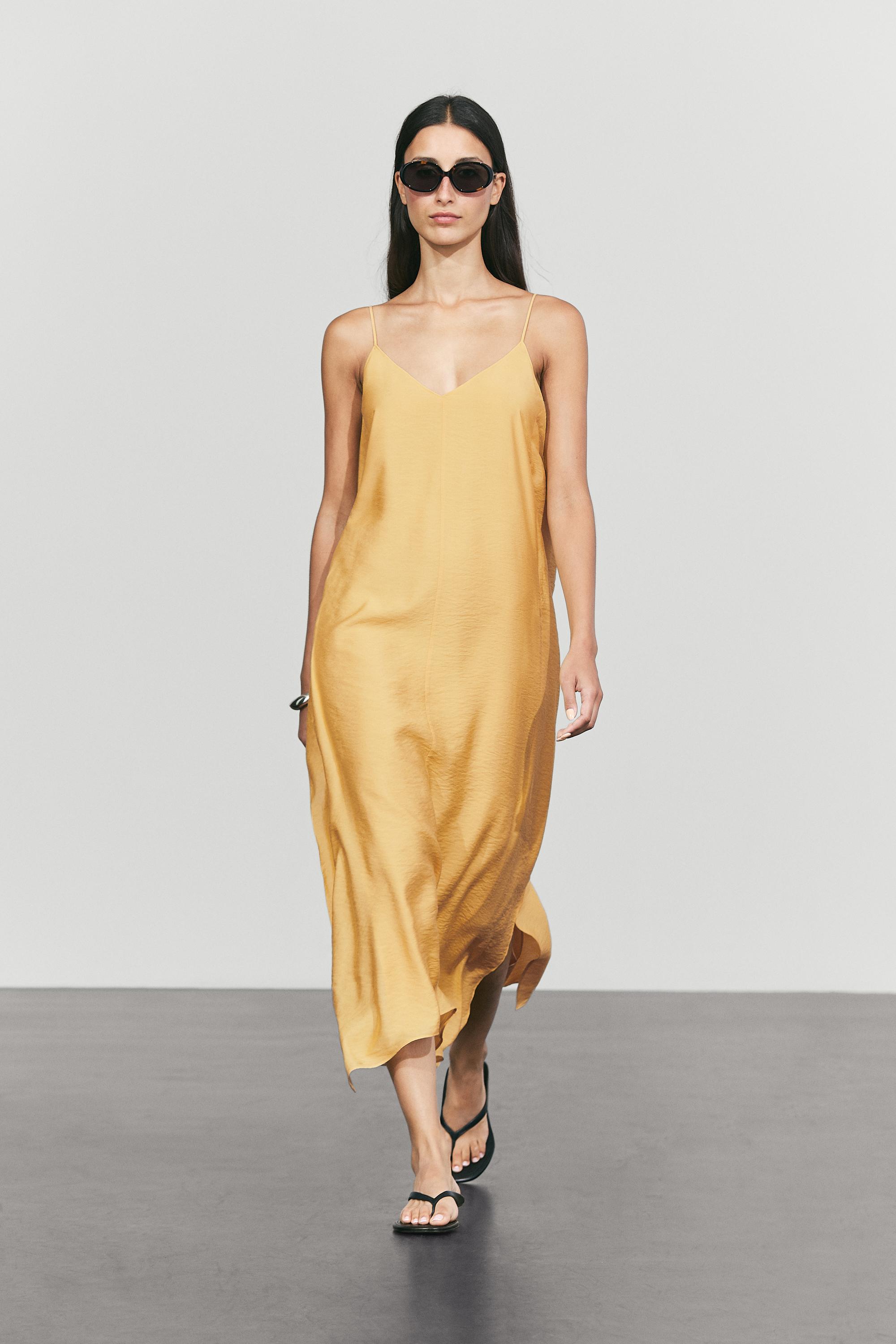 Flowing lingerie dress with ruffle detail Yellow