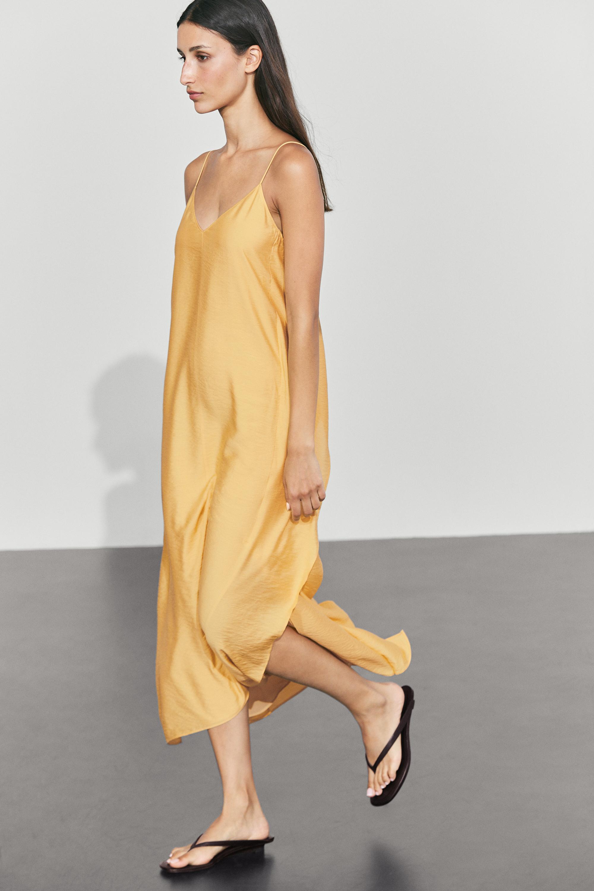 Flowing lingerie dress with ruffle detail Yellow