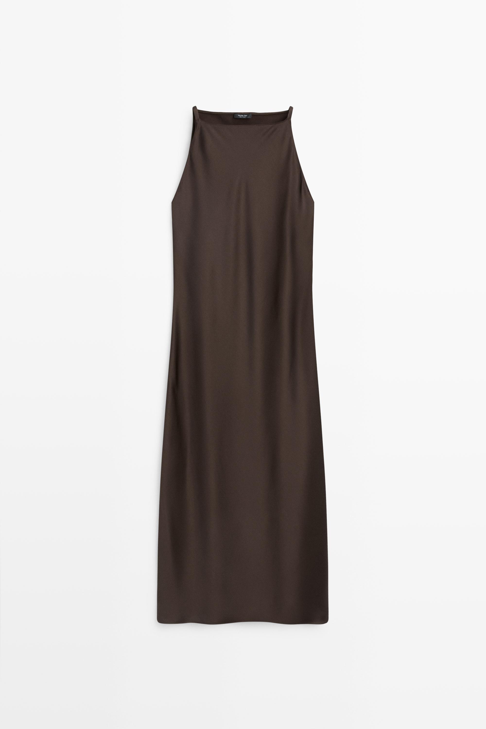 Satin flowing midi dress Brown