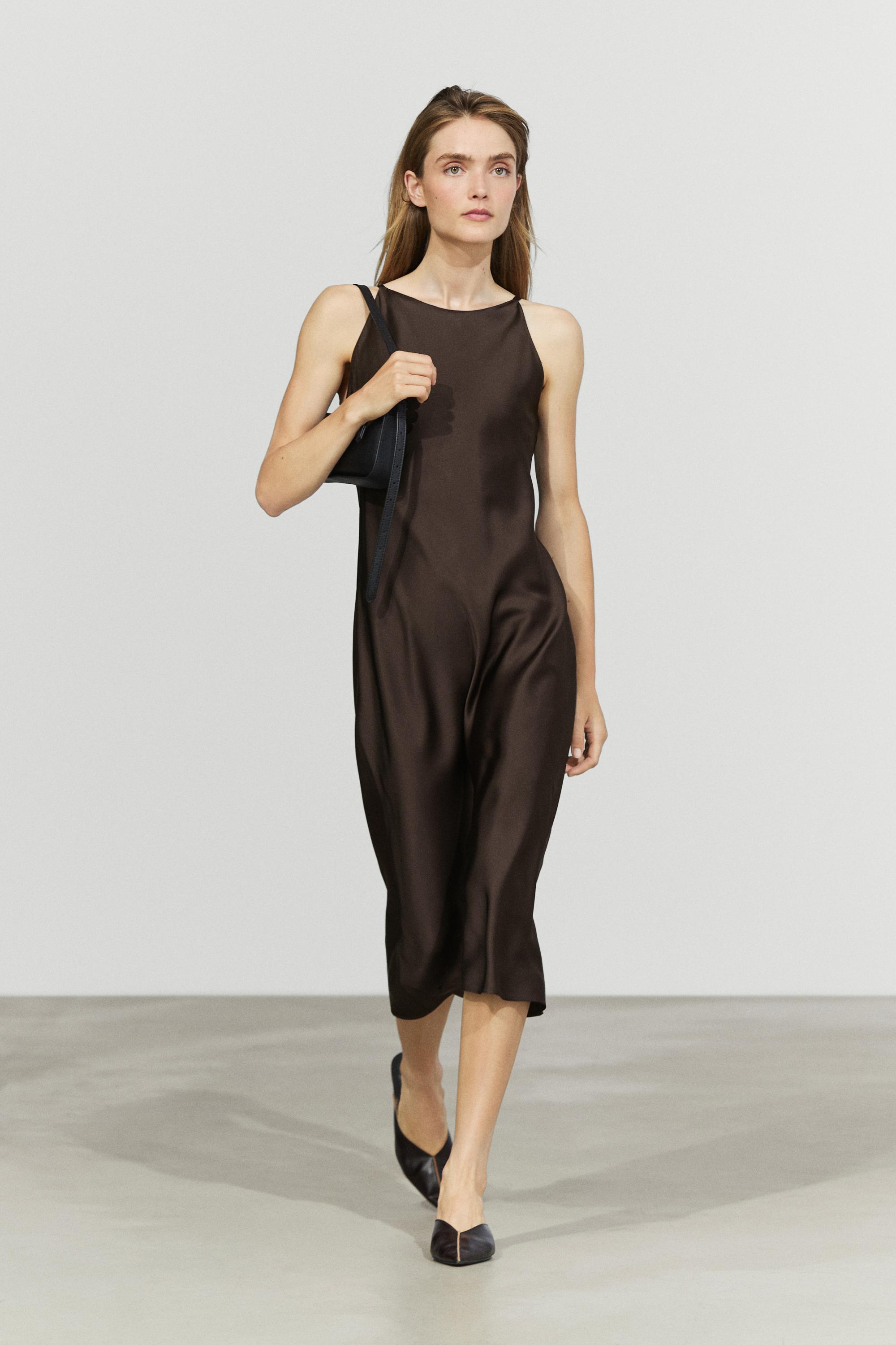 Satin flowing midi dress Brown