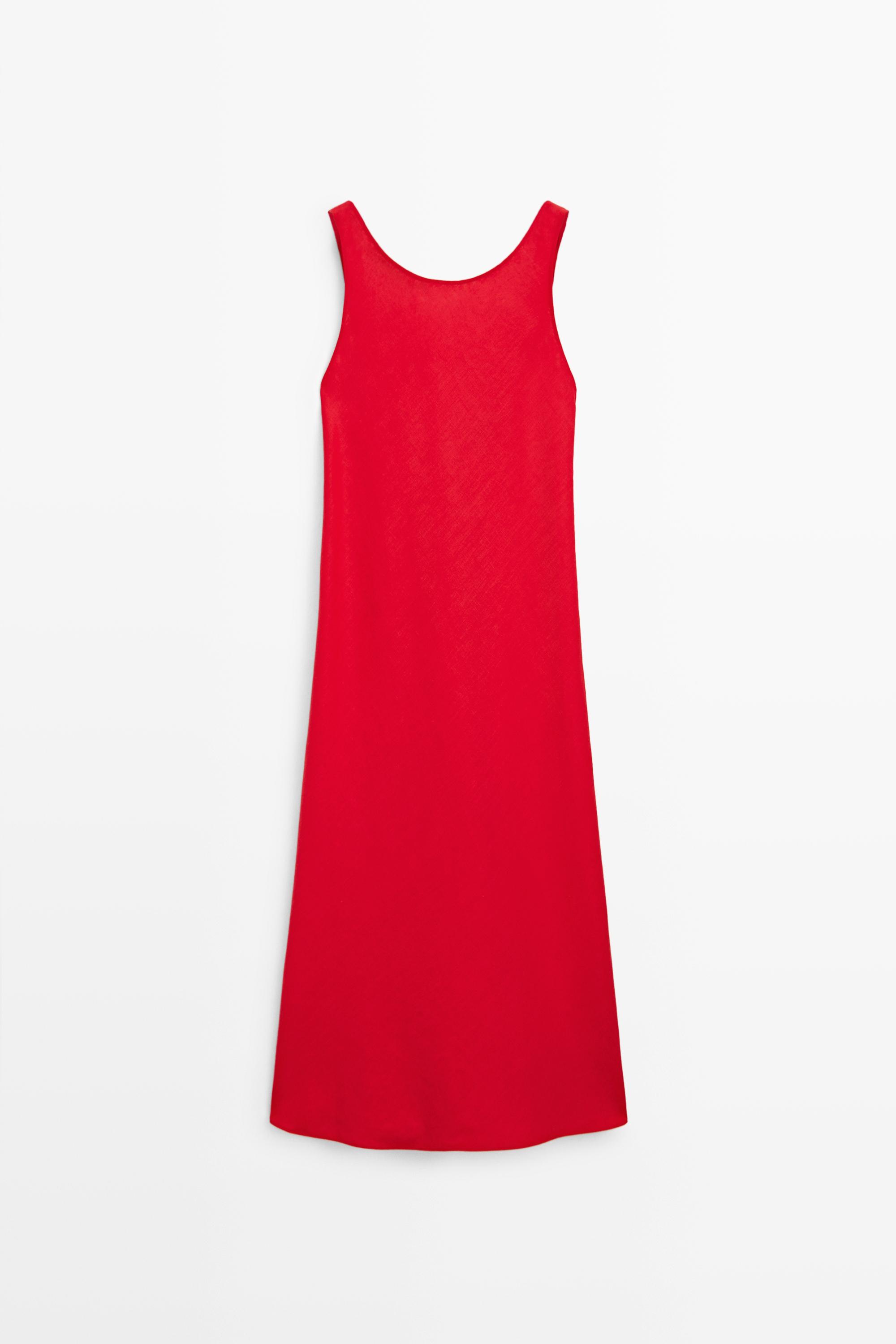 Linen midi dress with open back Red