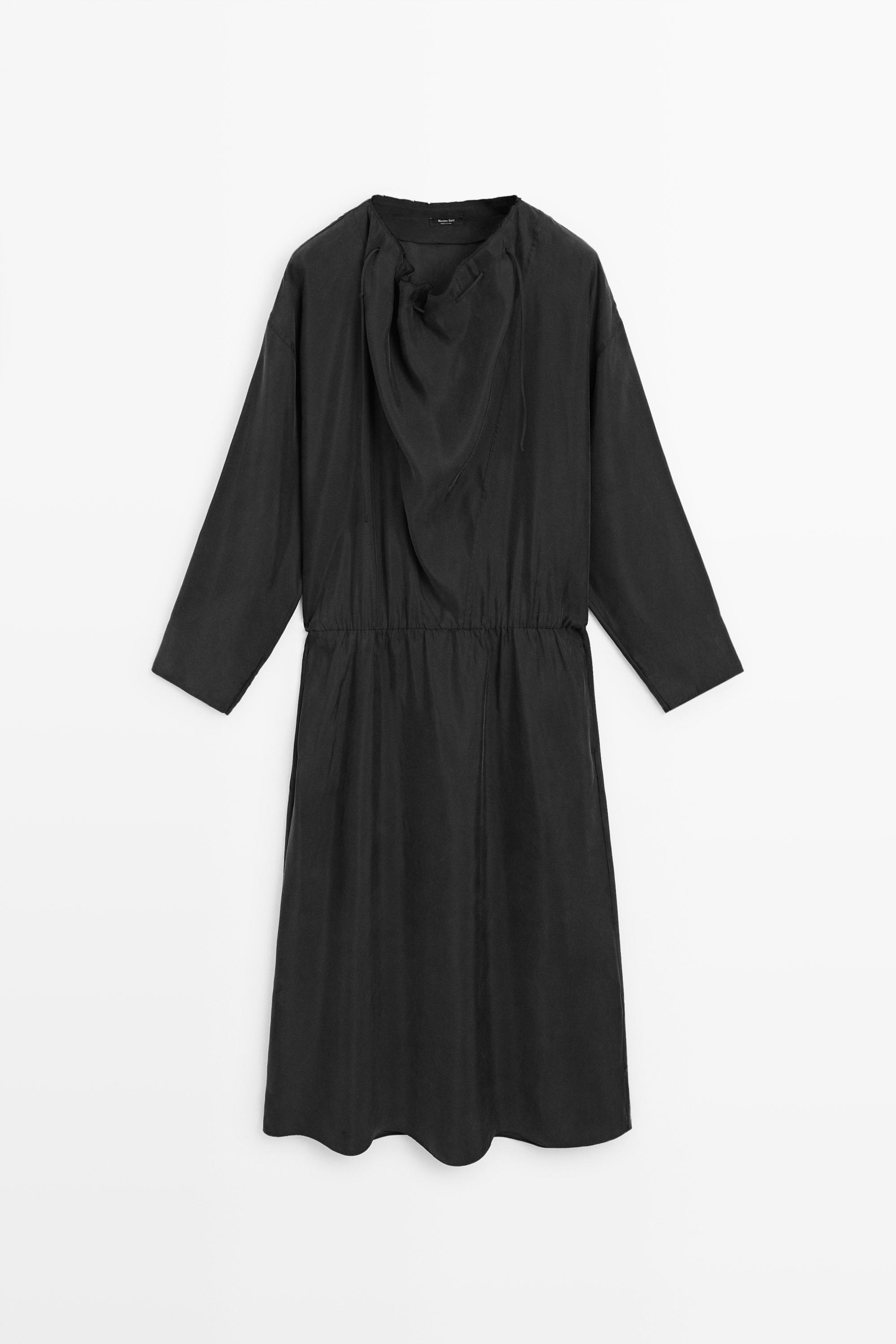 Fluid midi dress with collar detail Black