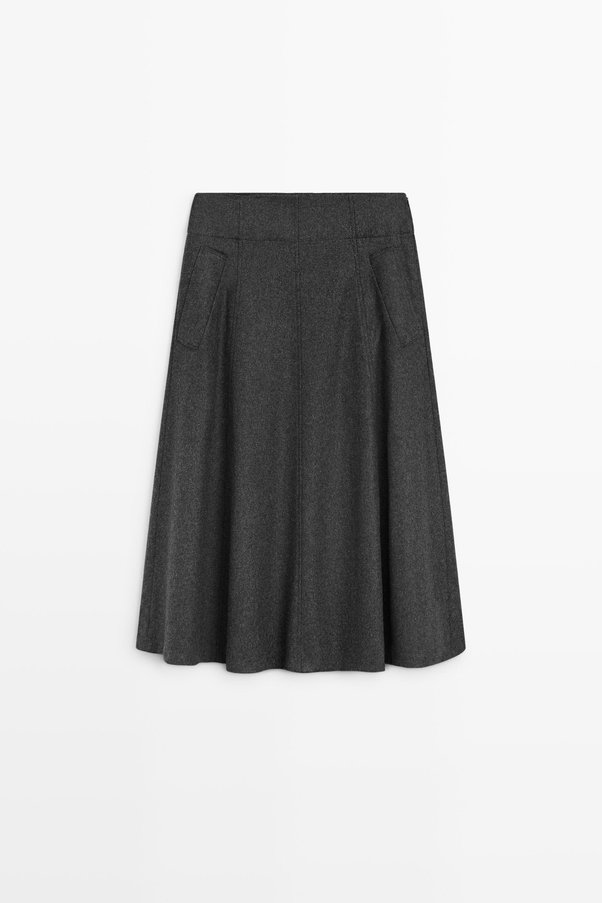 Flared midi skirt with pocket detail Grey