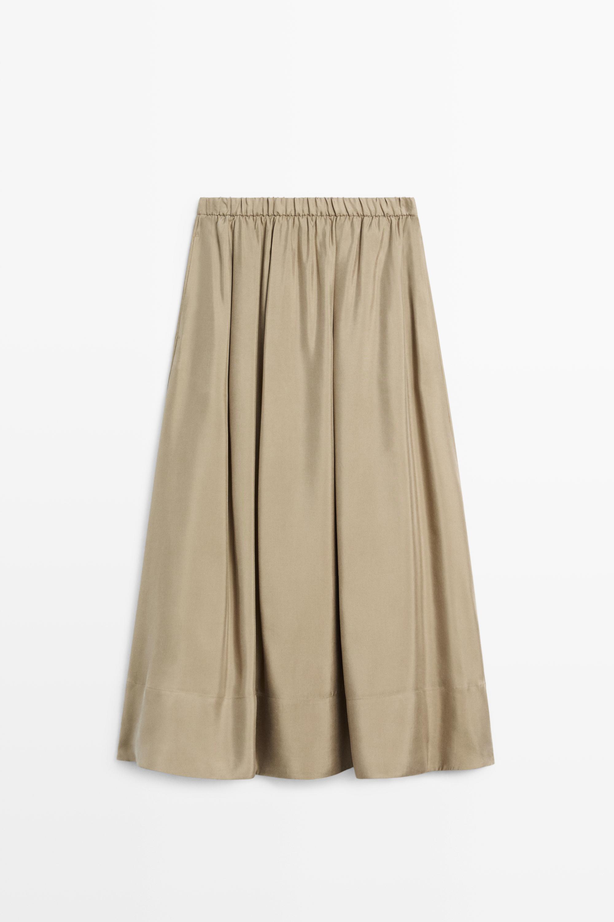 Flowing elastic waist midi skirt Sand