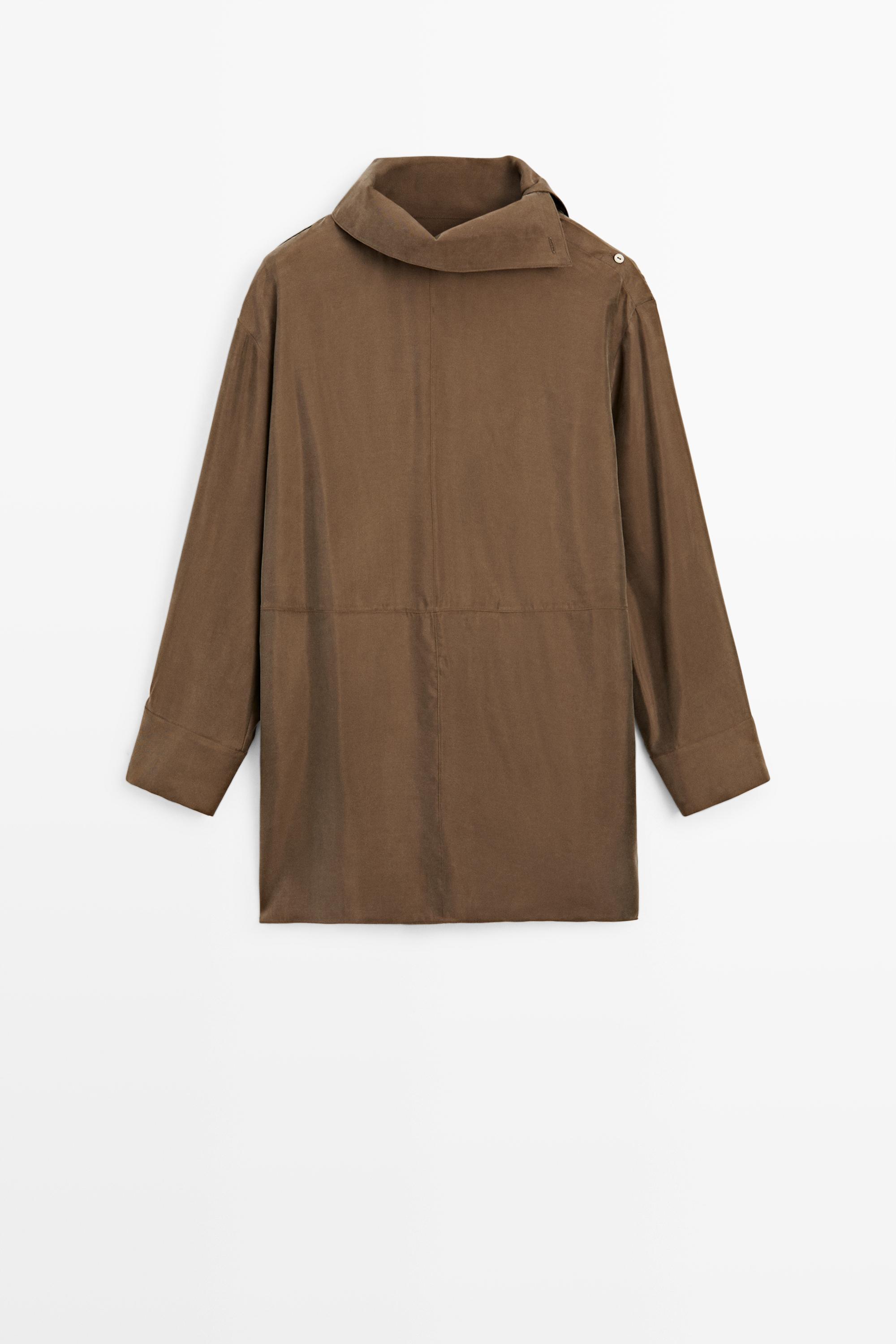 Flowing short dress with asymmetric neck Brown