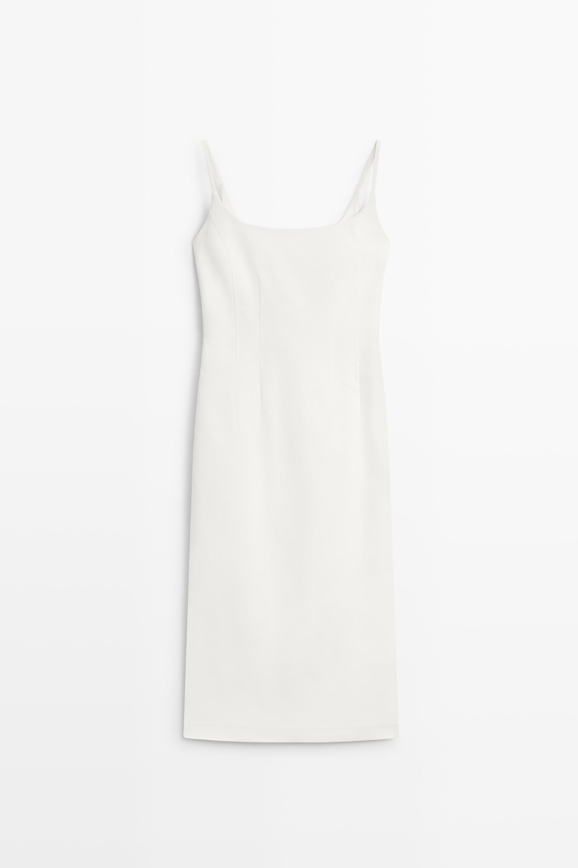 Cotton blend stretch midi dress White