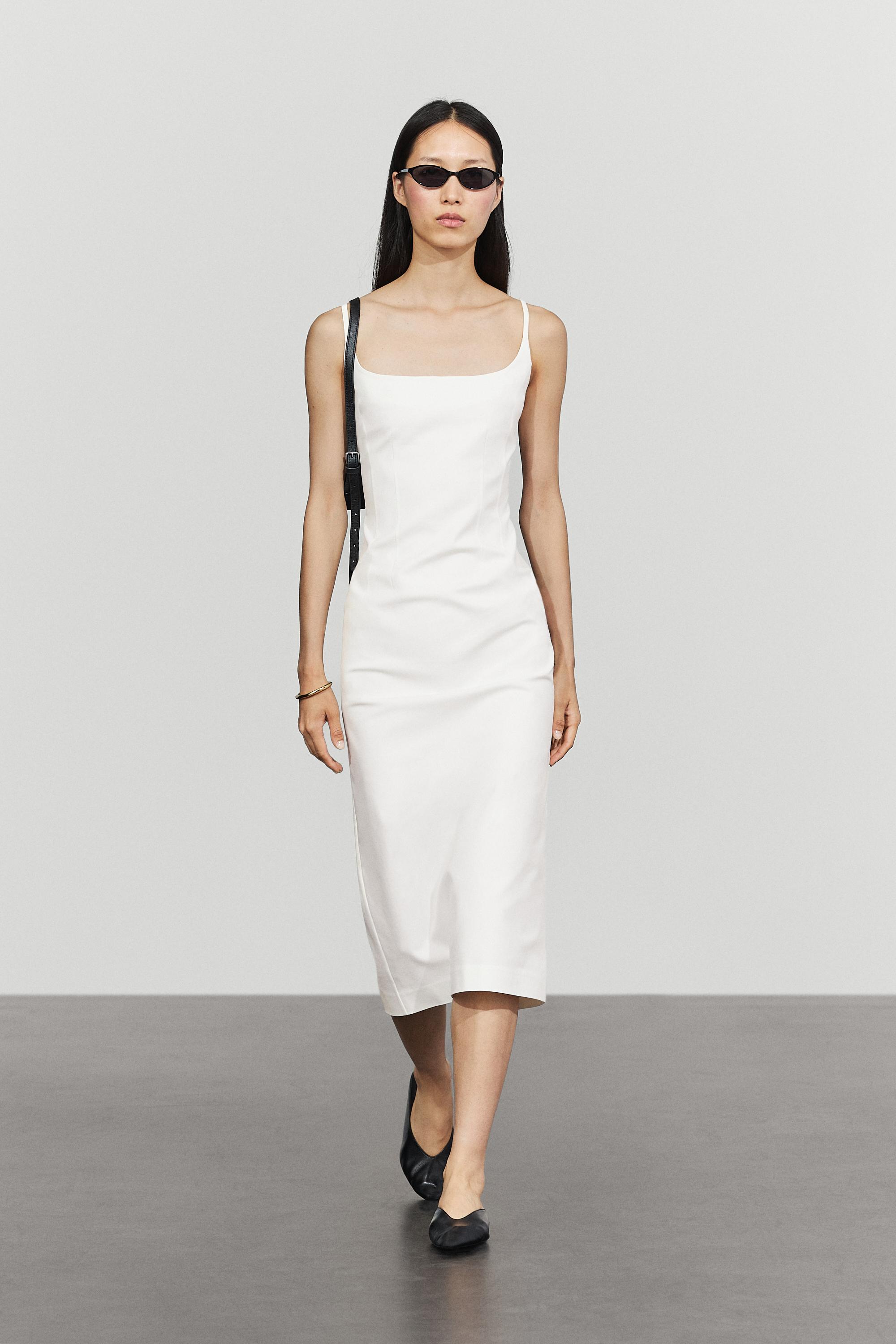 Cotton blend stretch midi dress White
