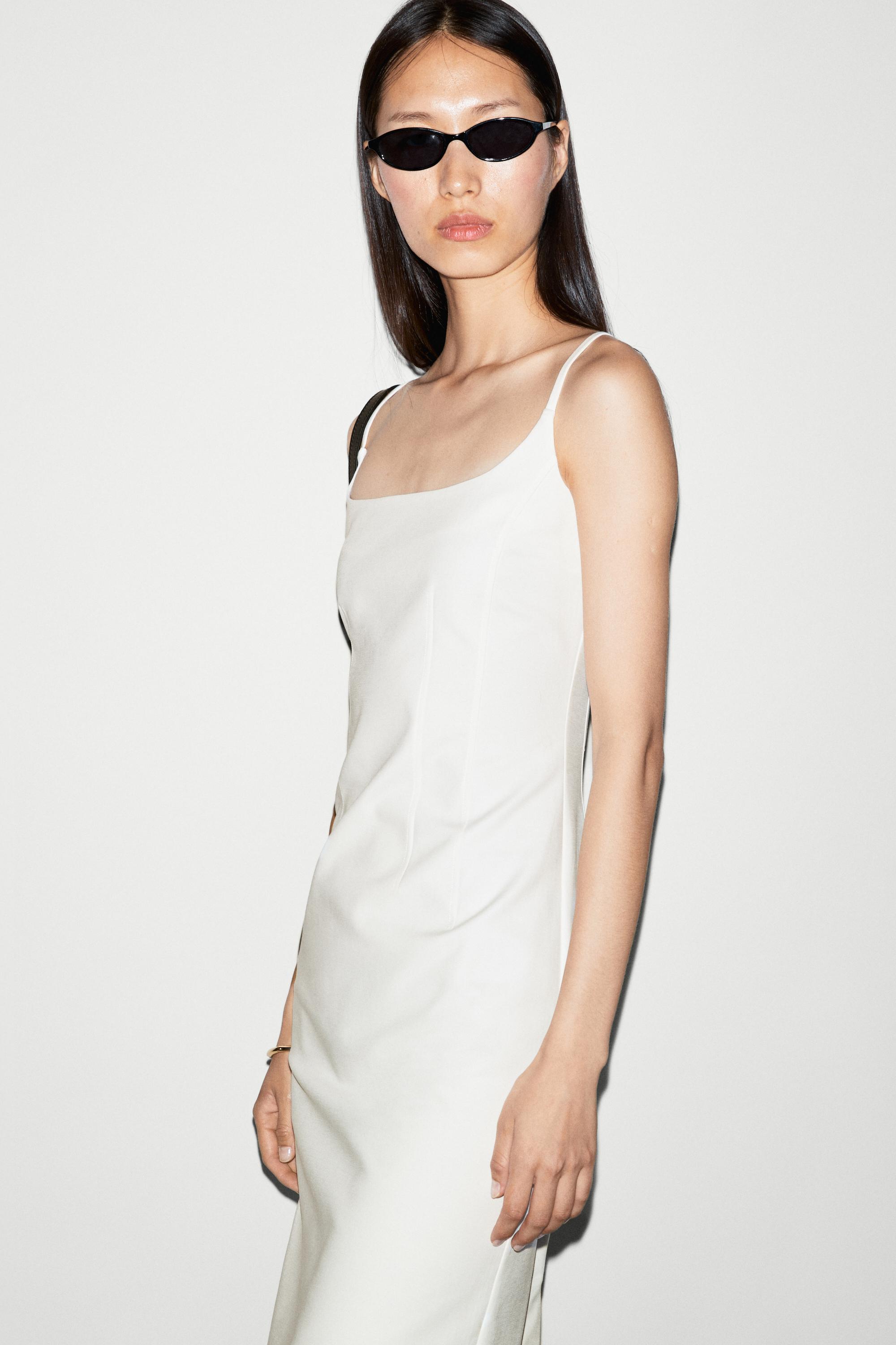 Cotton blend stretch midi dress White