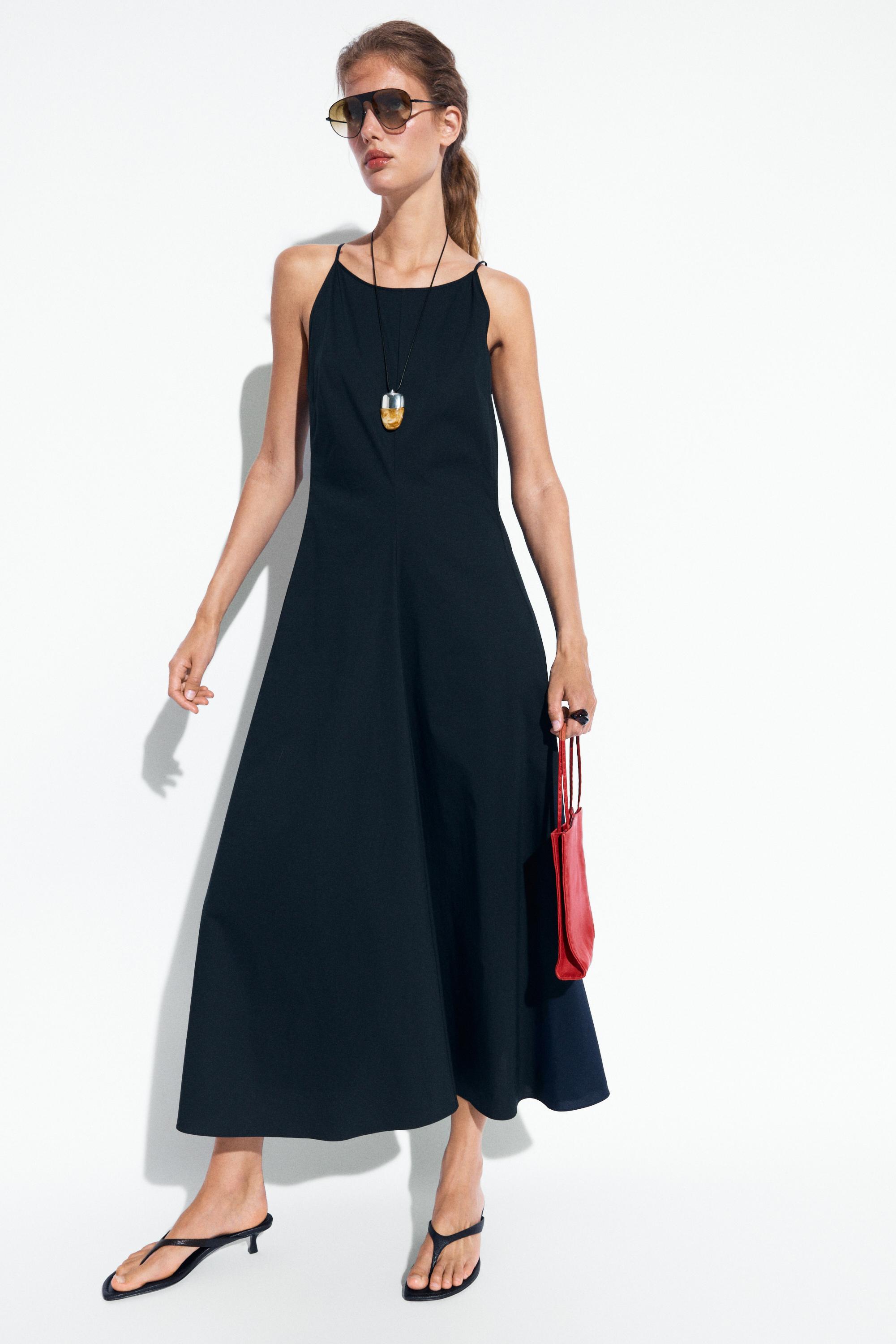 Poplin dress with thin straps Blue