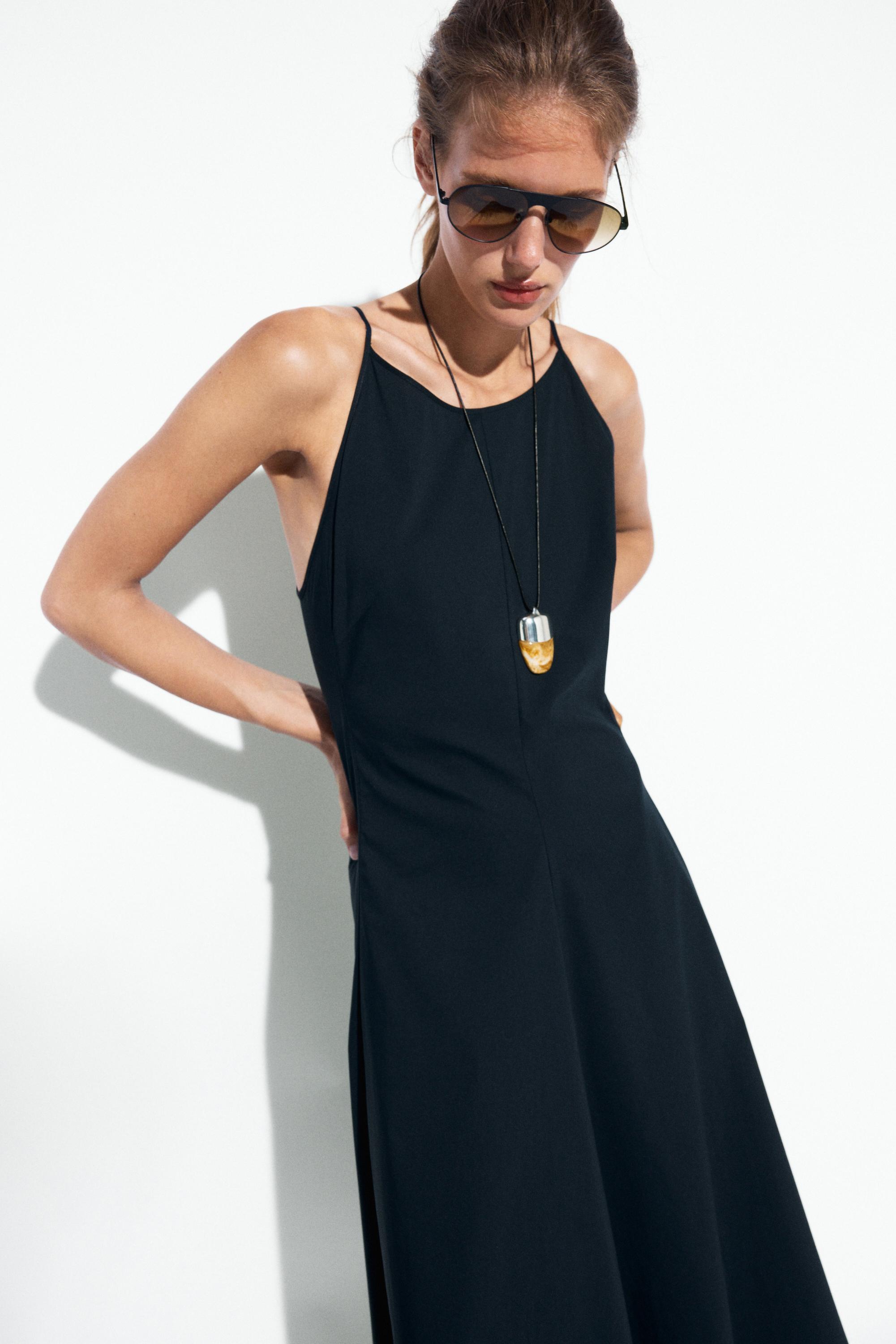 Poplin dress with thin straps Blue