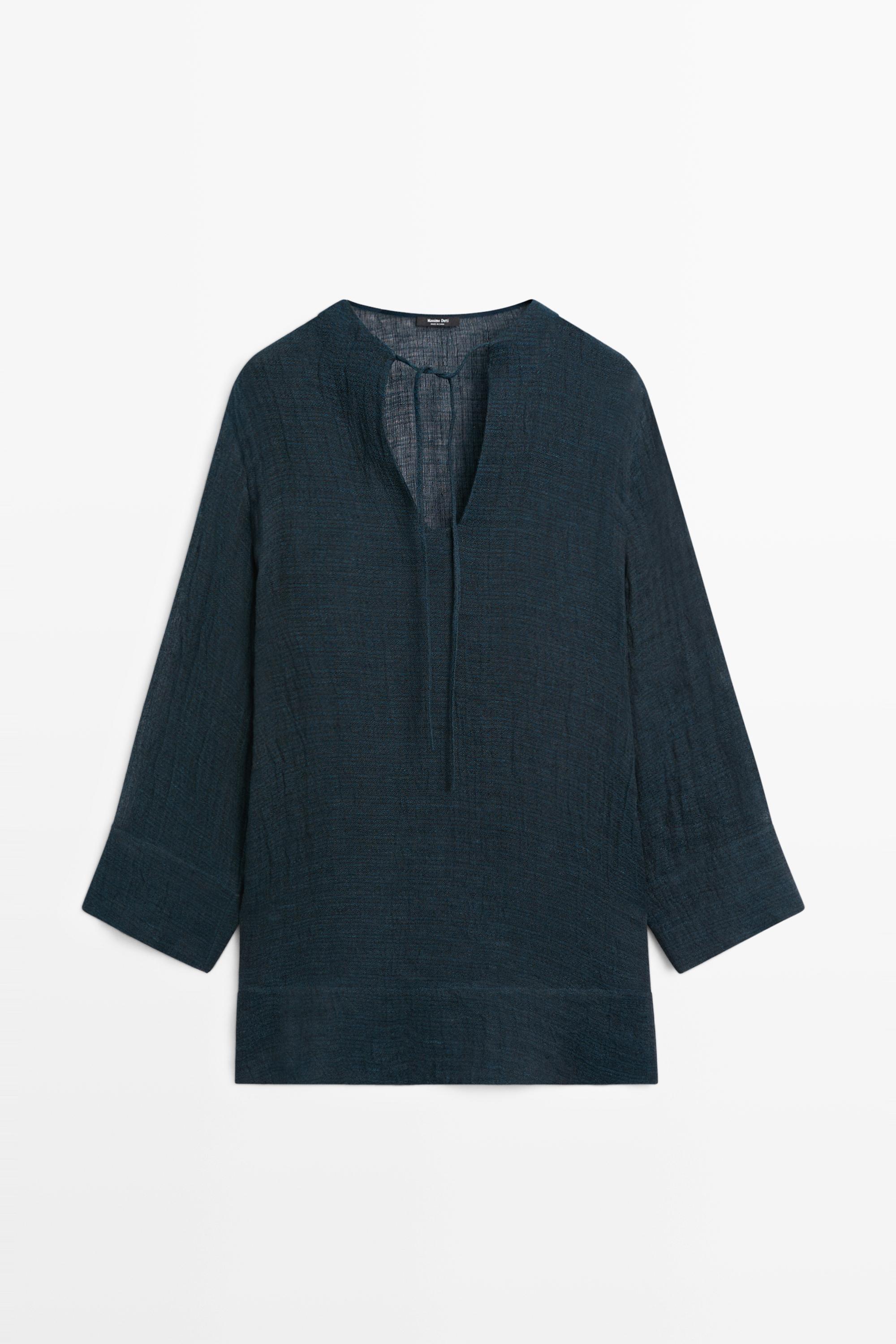 100% linen flowy mini dress Blue