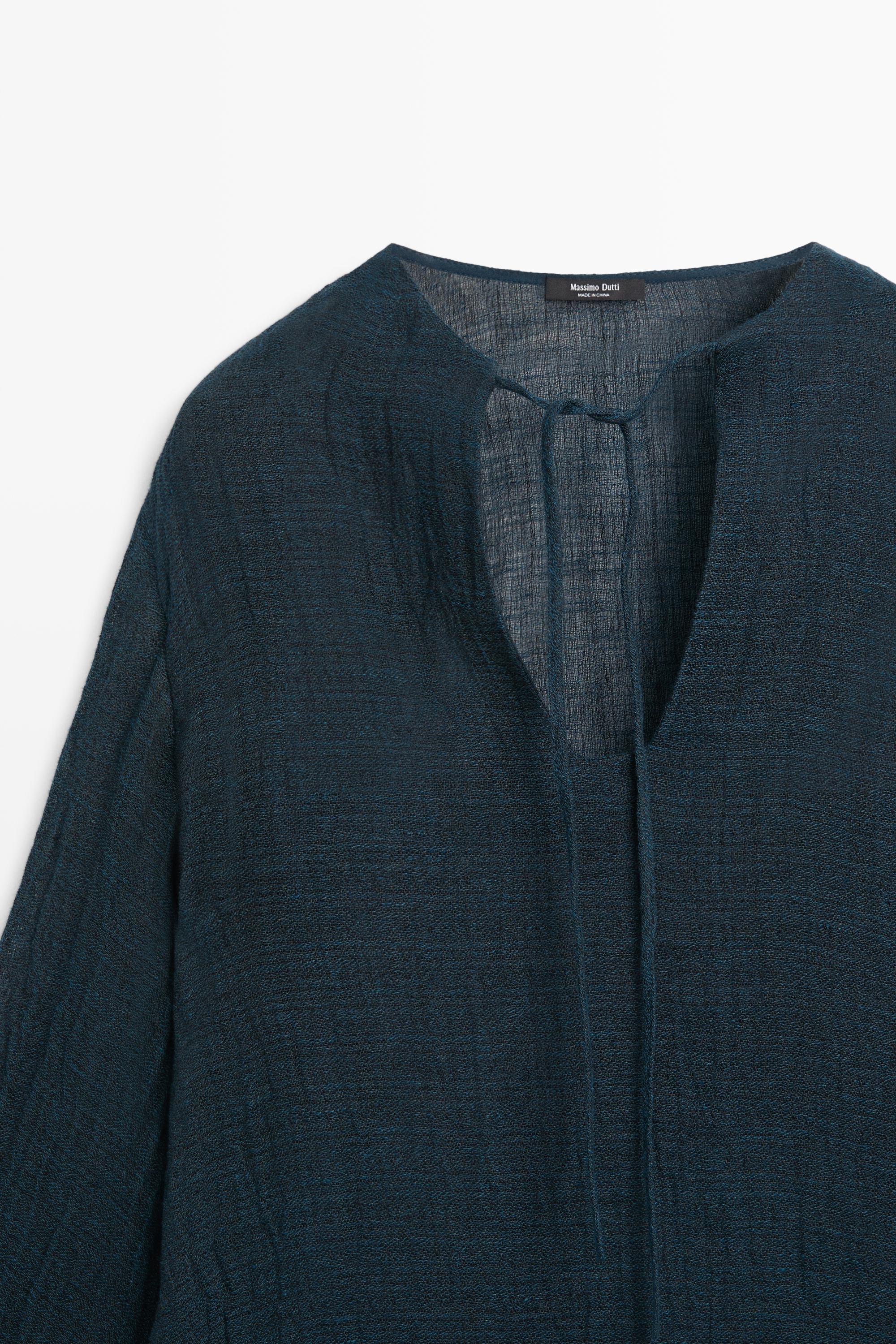 100% linen flowy mini dress Blue